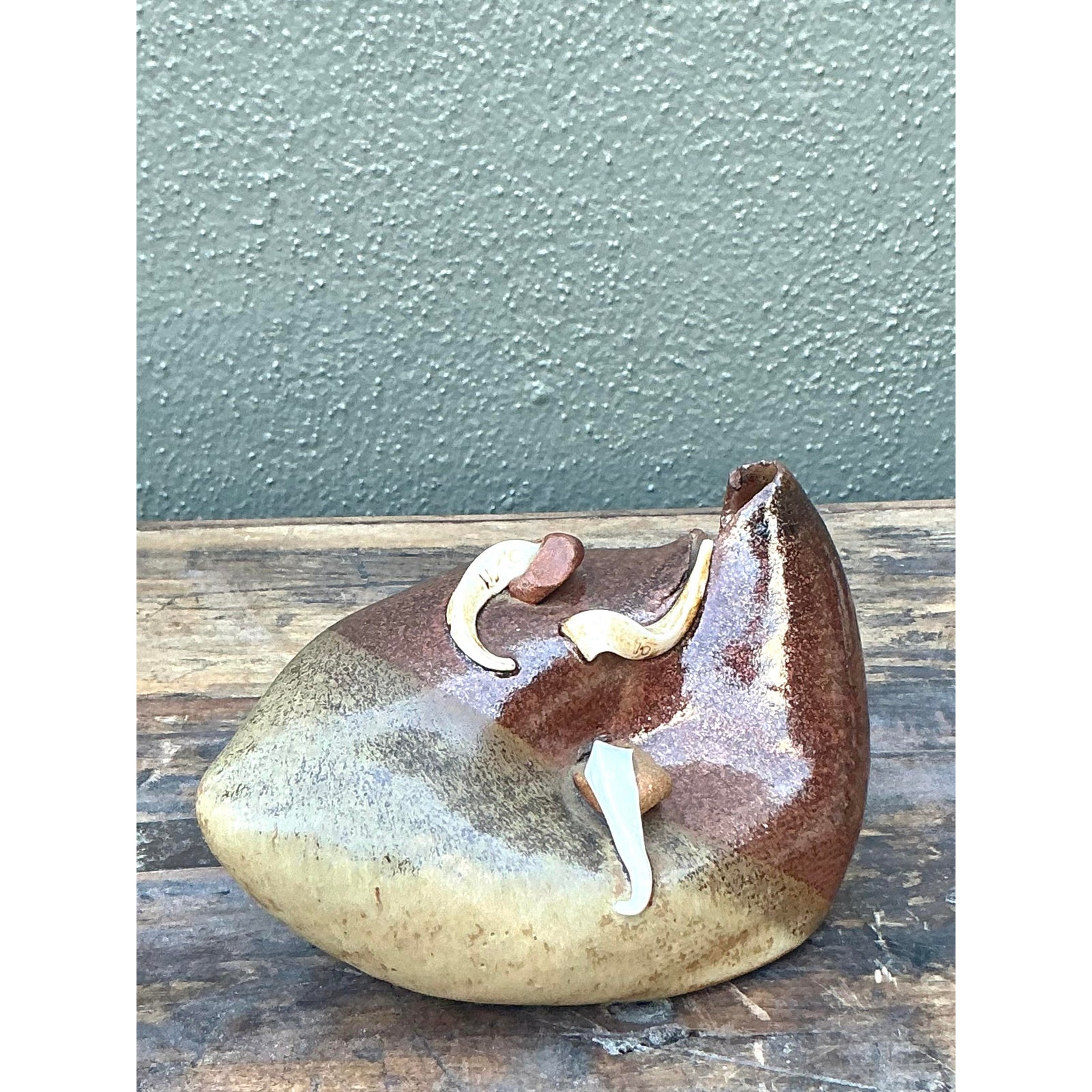 Vintage Boho Abstract Original Studio Pottery Vase - Top view