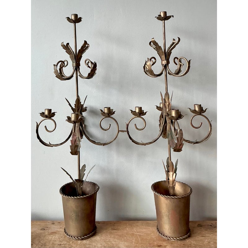 Vintage Boho Gilt Tipped Candelabras - A Pair - Back view