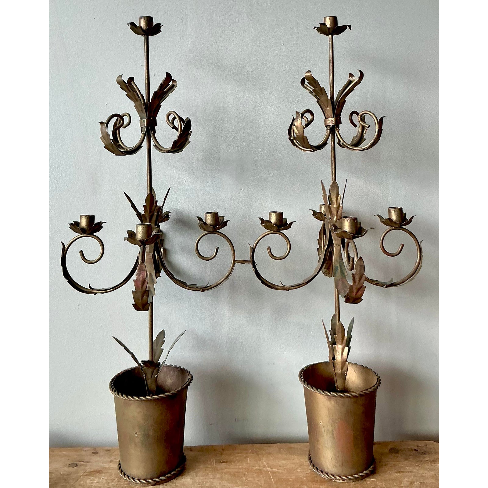 Vintage Boho Gilt Tipped Candelabras - A Pair - Detail view
