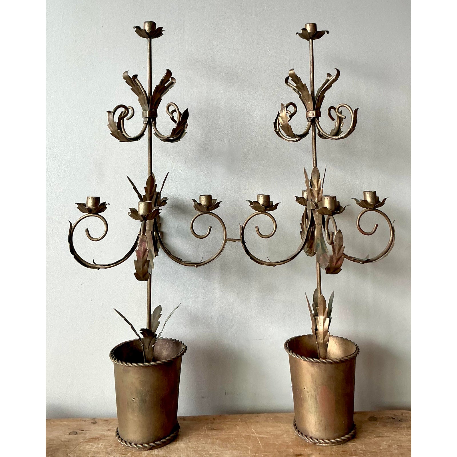 Vintage Boho Gilt Tipped Candelabras - A Pair - Side view