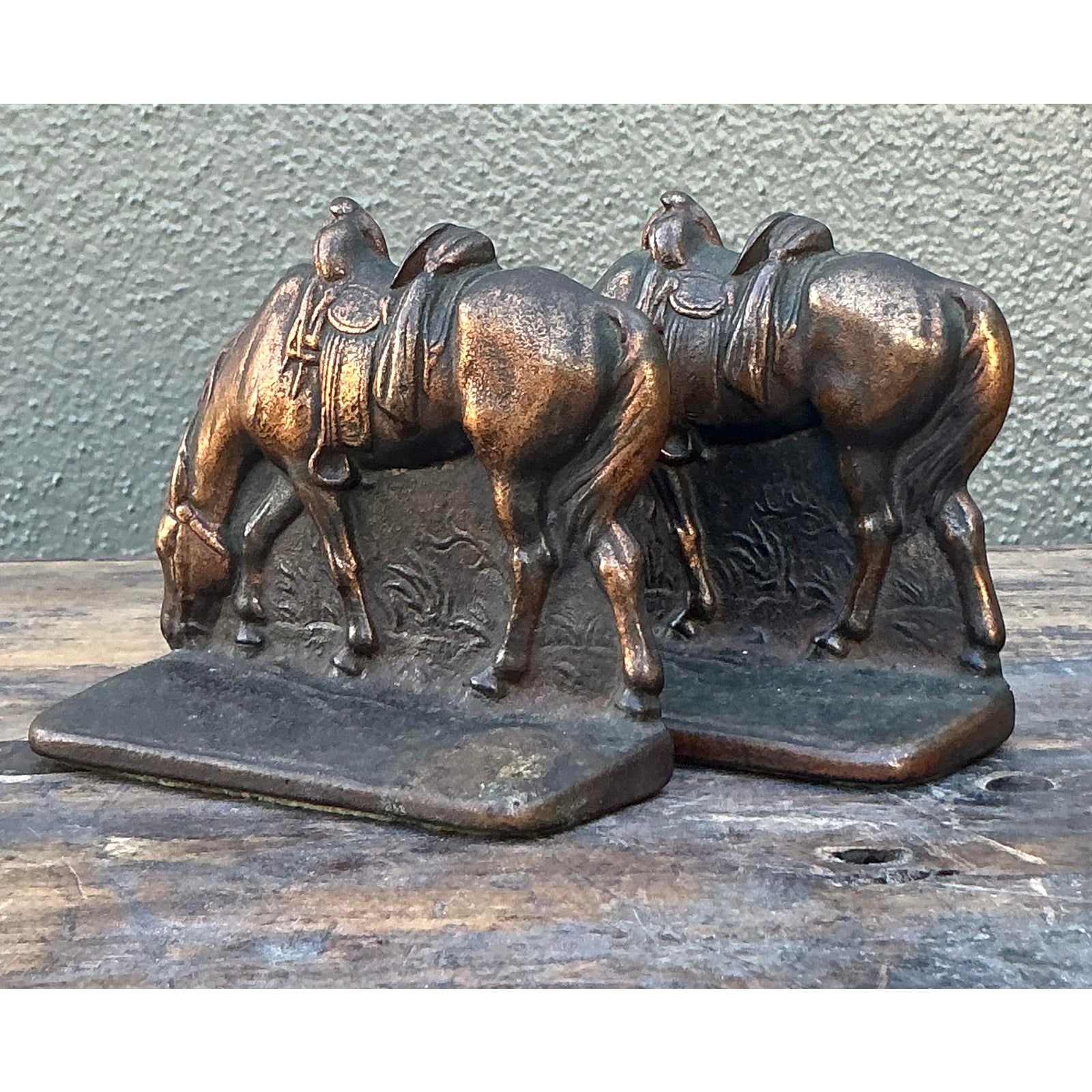 Vintage Boho Cast Horse Bookends - Set of 2 - Detail view