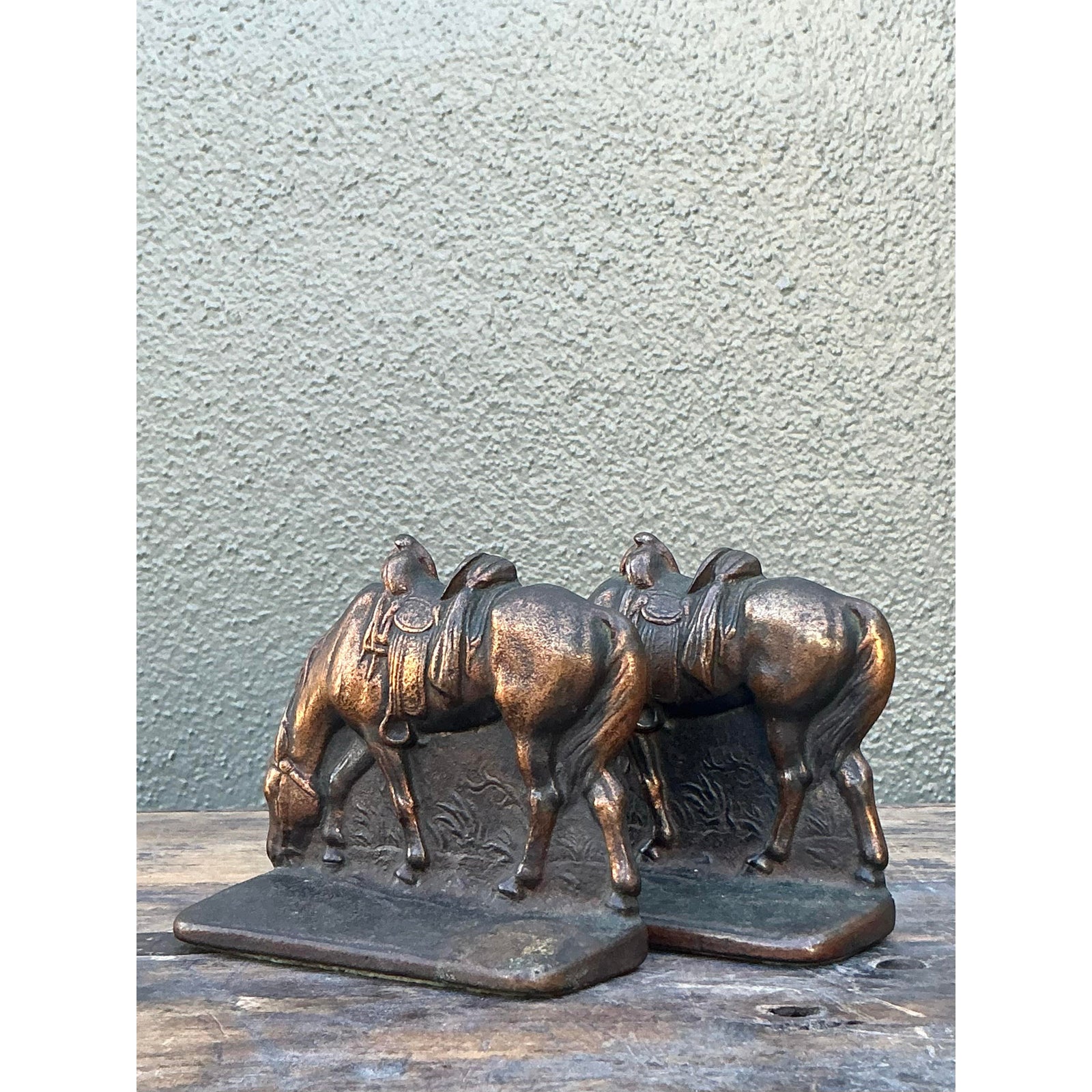 Vintage Boho Cast Horse Bookends - Set of 2 - Side view