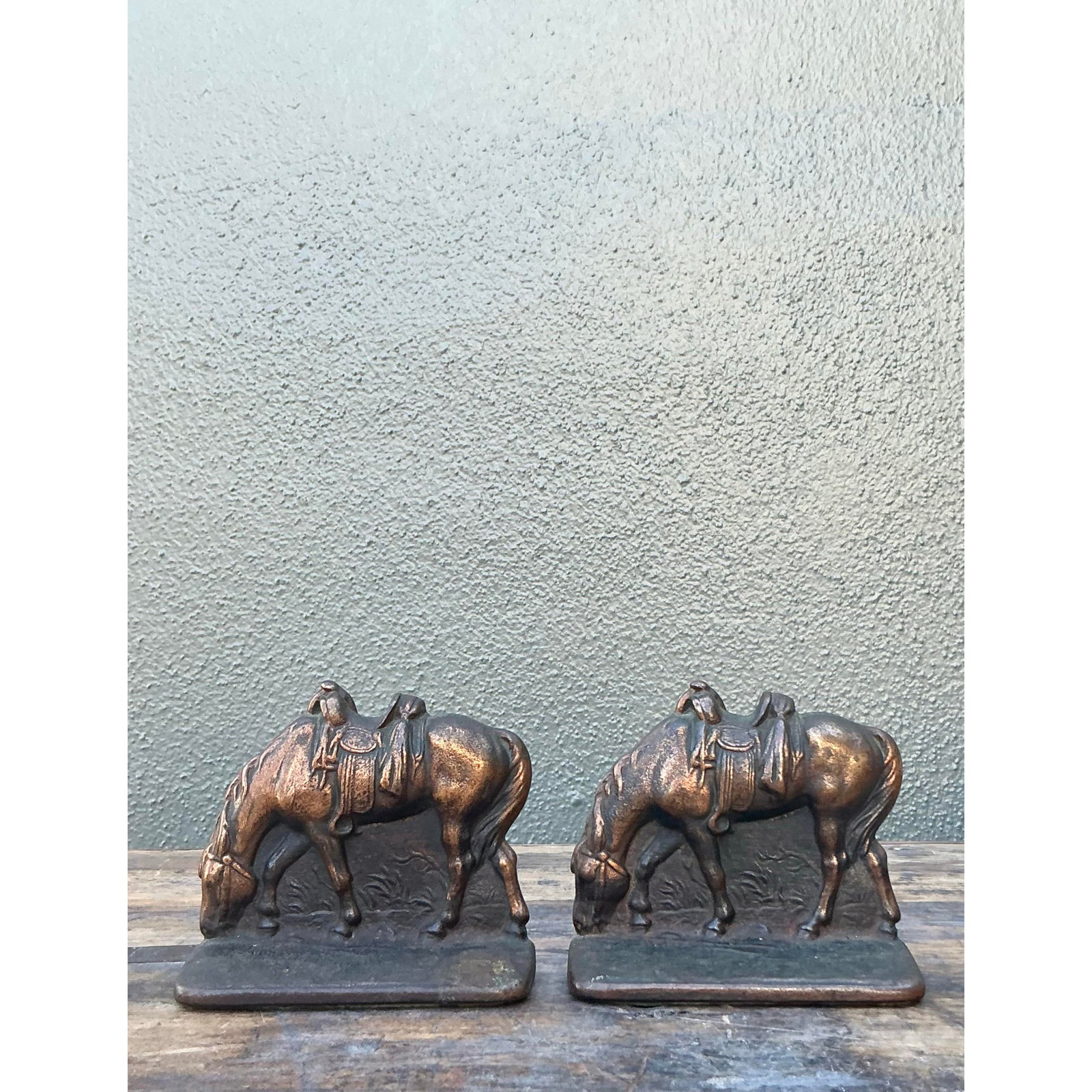 Vintage Boho Cast Horse Bookends - Set of 2 - Top view