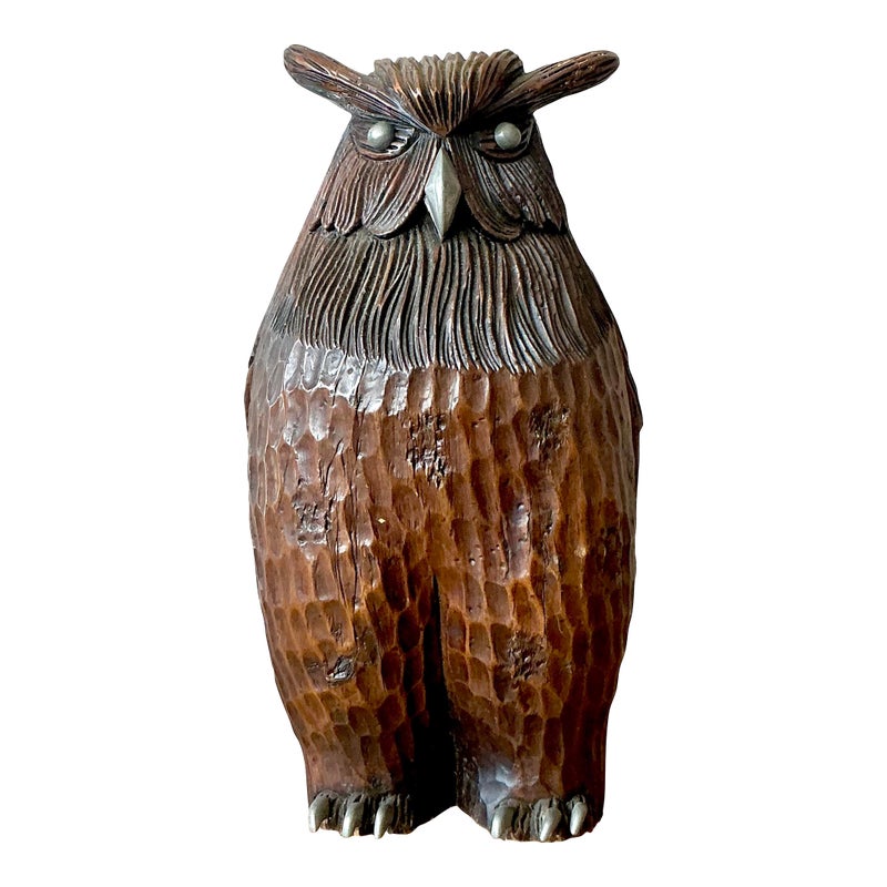 Vintage Boho Carved Wooden Owl