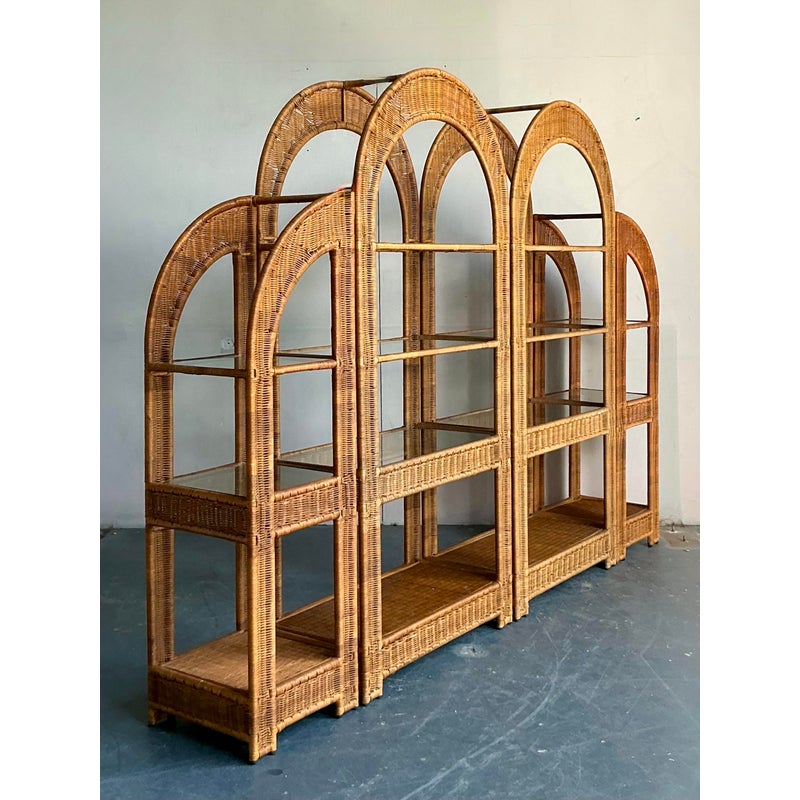 Vintage Boho Arched Rattan Etagere - Top view