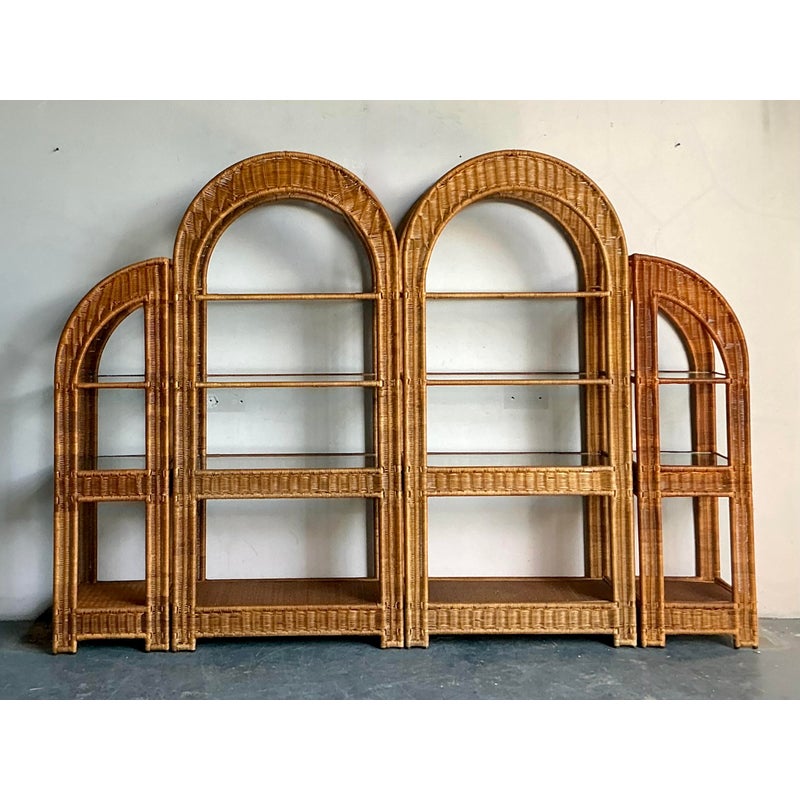 Vintage Boho Arched Rattan Etagere - Detail view