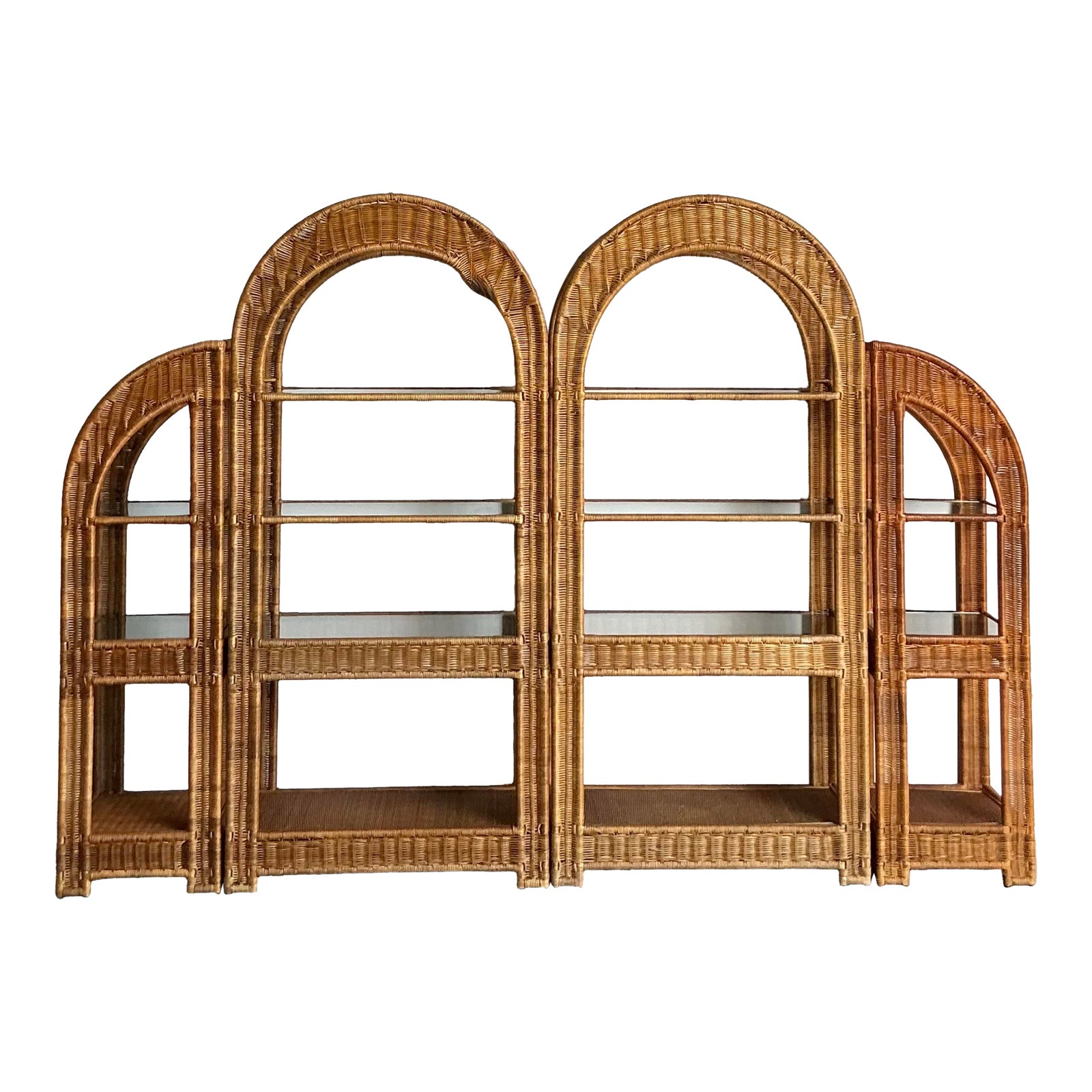Vintage Boho Arched Rattan Etagere