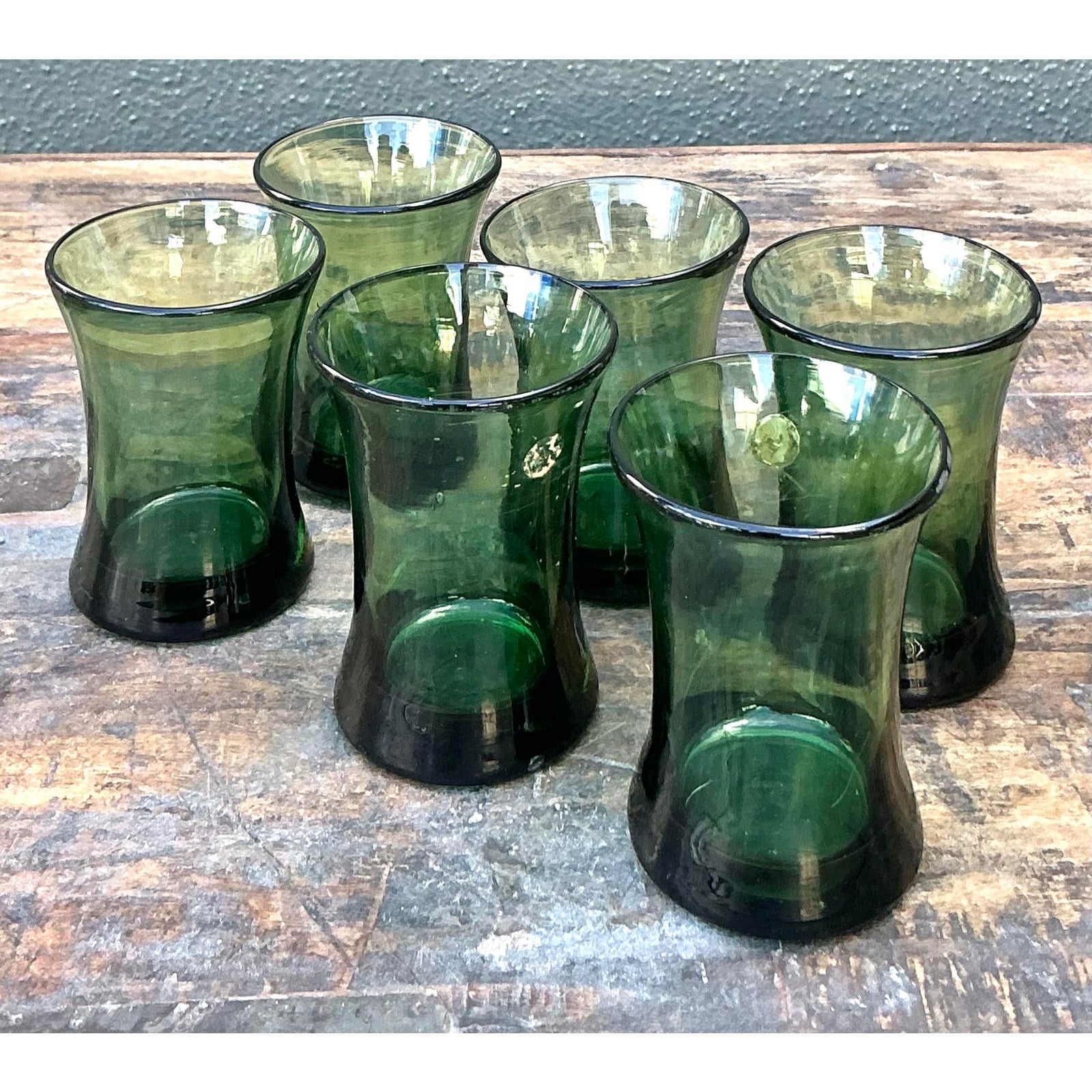 Vintage Italian Rustic Glass Shot Glasses - Set of 6 - Back view