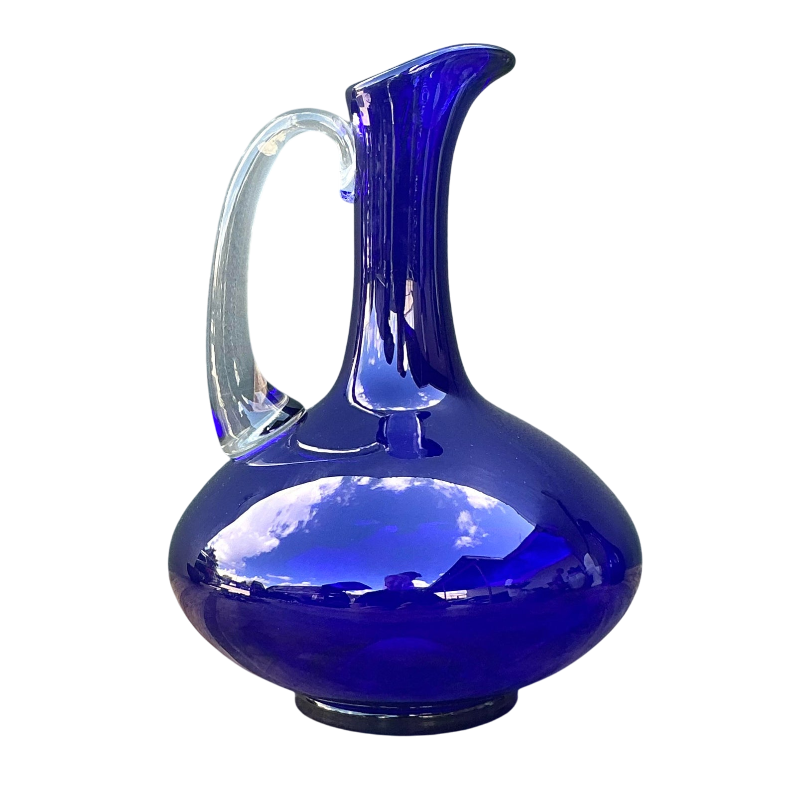 Vintage Boho Signed Blue Art Glass Pitcher