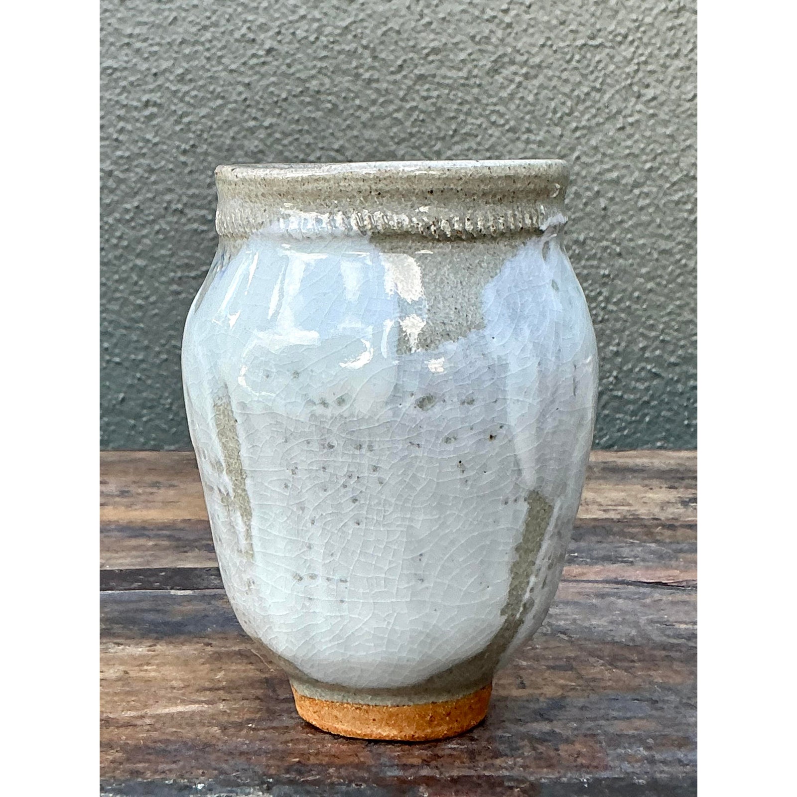 Vintage Boho Original Studio Pottery Small Vase - Top view
