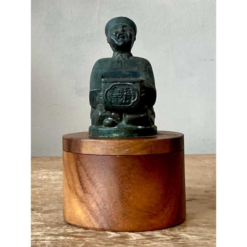 Vintage Asian Cast Character Sliding Box - Side view
