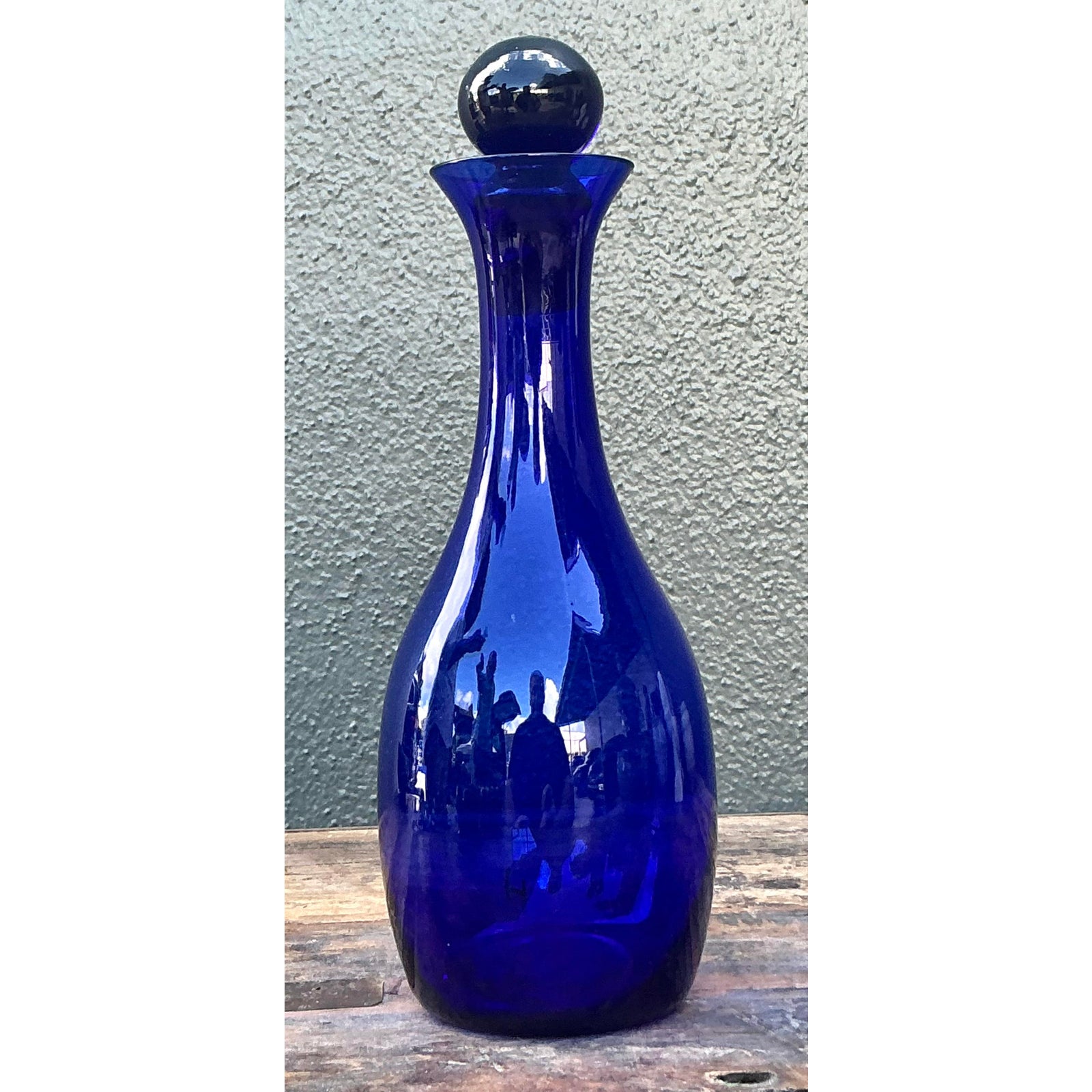 Vintage Boho Blue Art Glass Decanter - Detail view