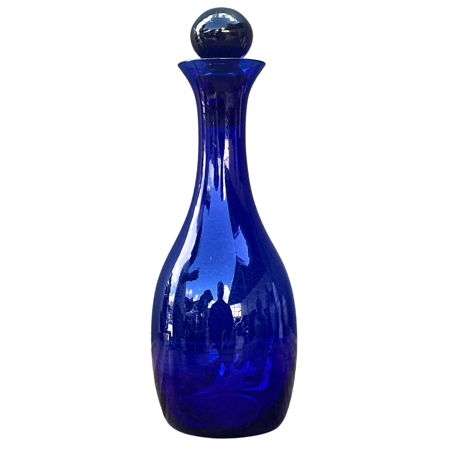 Vintage Boho Blue Art Glass Decanter