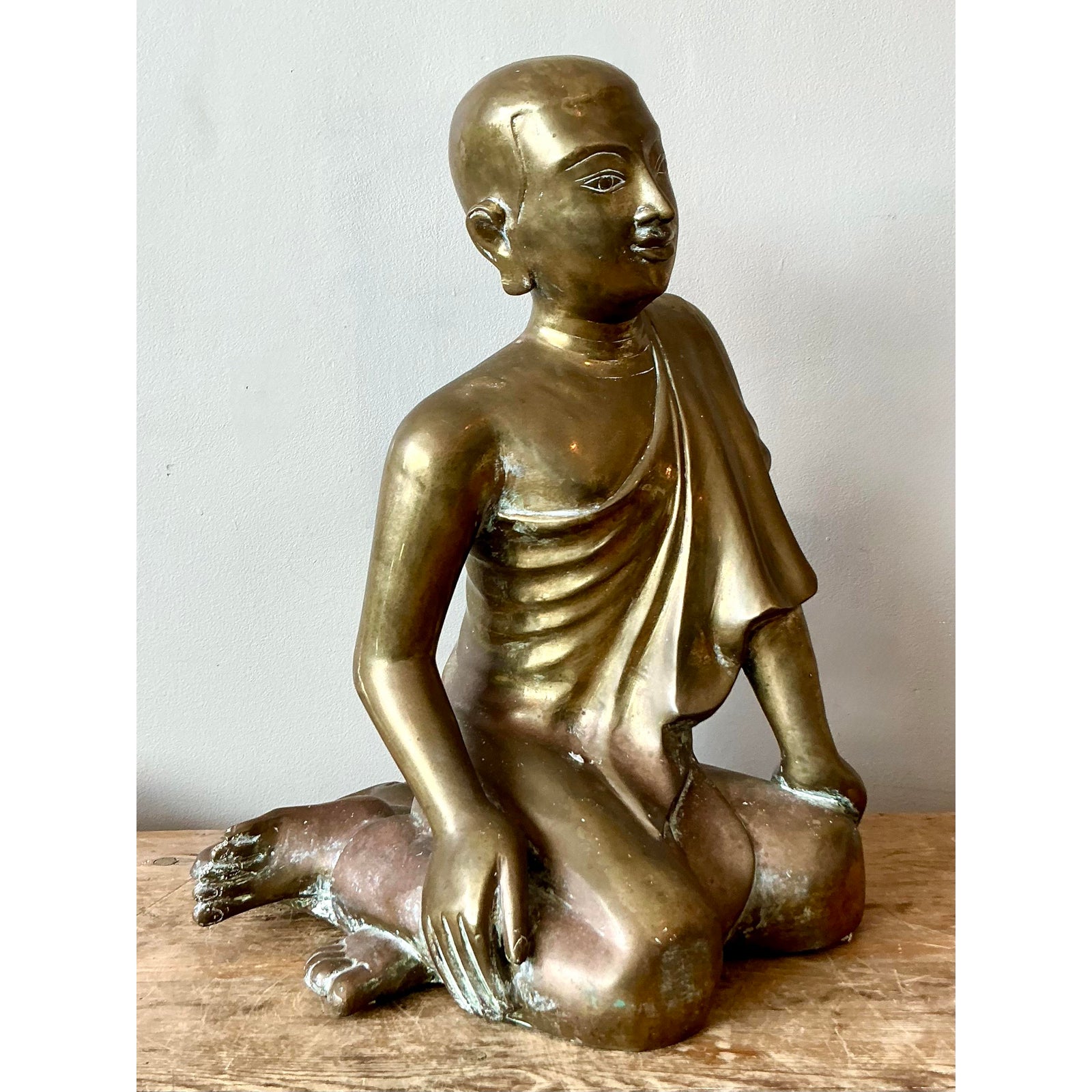 Vintage Boho Brass Seated Buddha - Side view