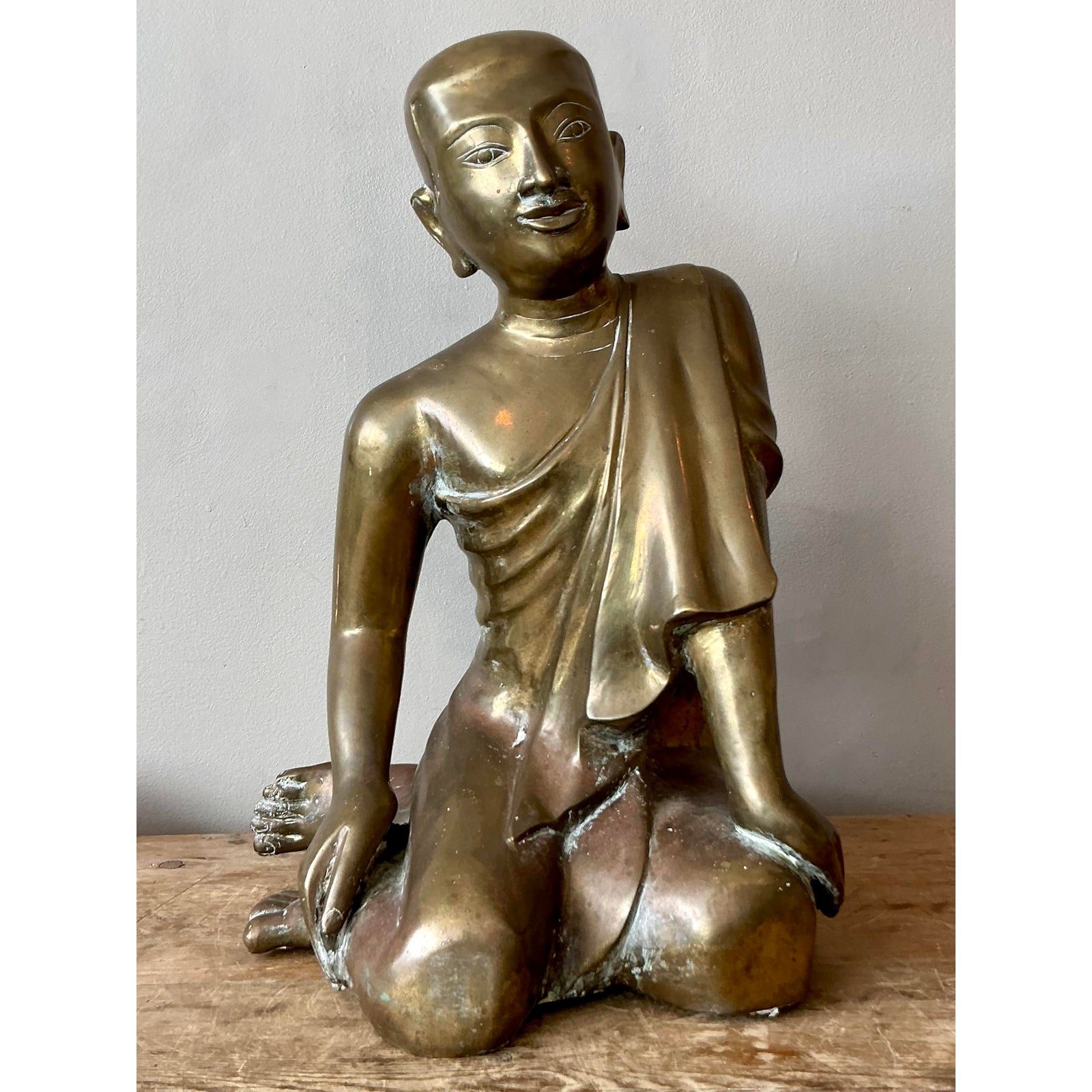 Vintage Boho Brass Seated Buddha - Top view