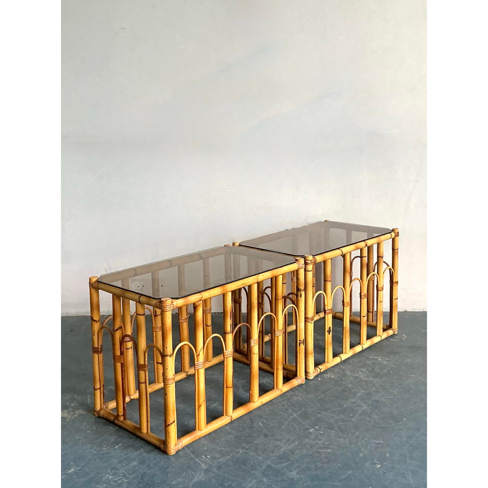 Vintage Boho Arched Rattan Side Table - Back view