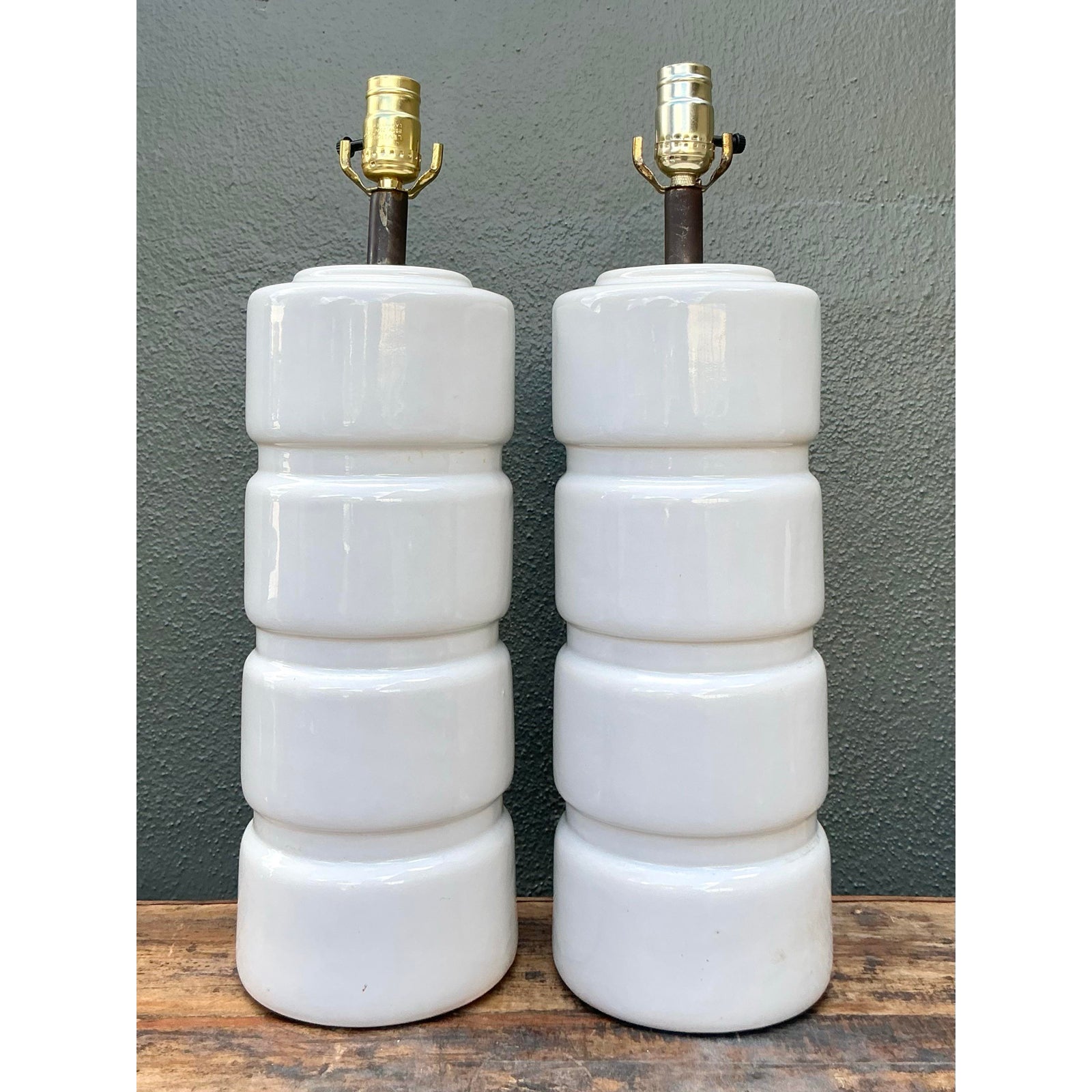 Vintage MCM Glazed Ceramic Lamps - A Pair - Side view