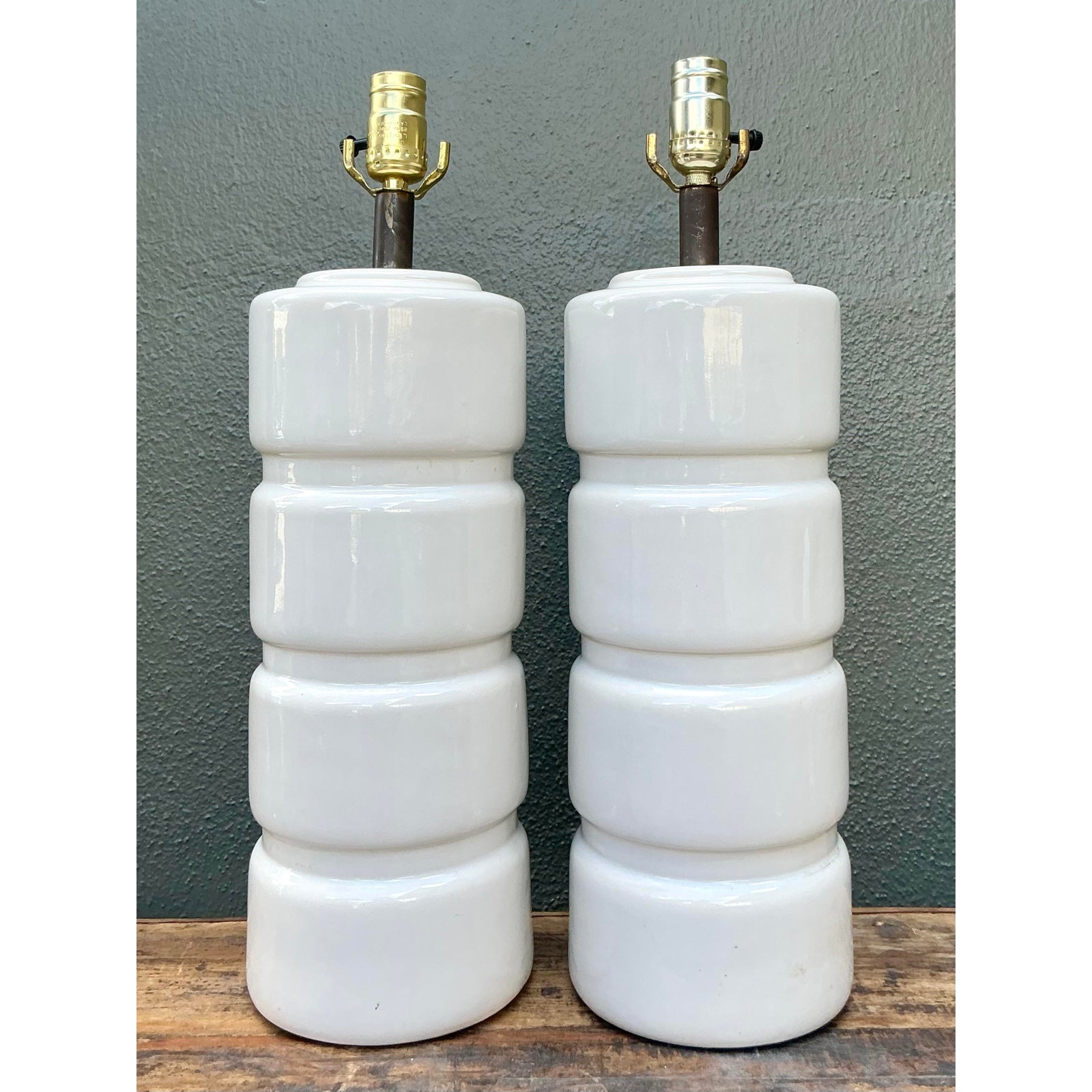 Vintage MCM Glazed Ceramic Lamps - A Pair - Back view