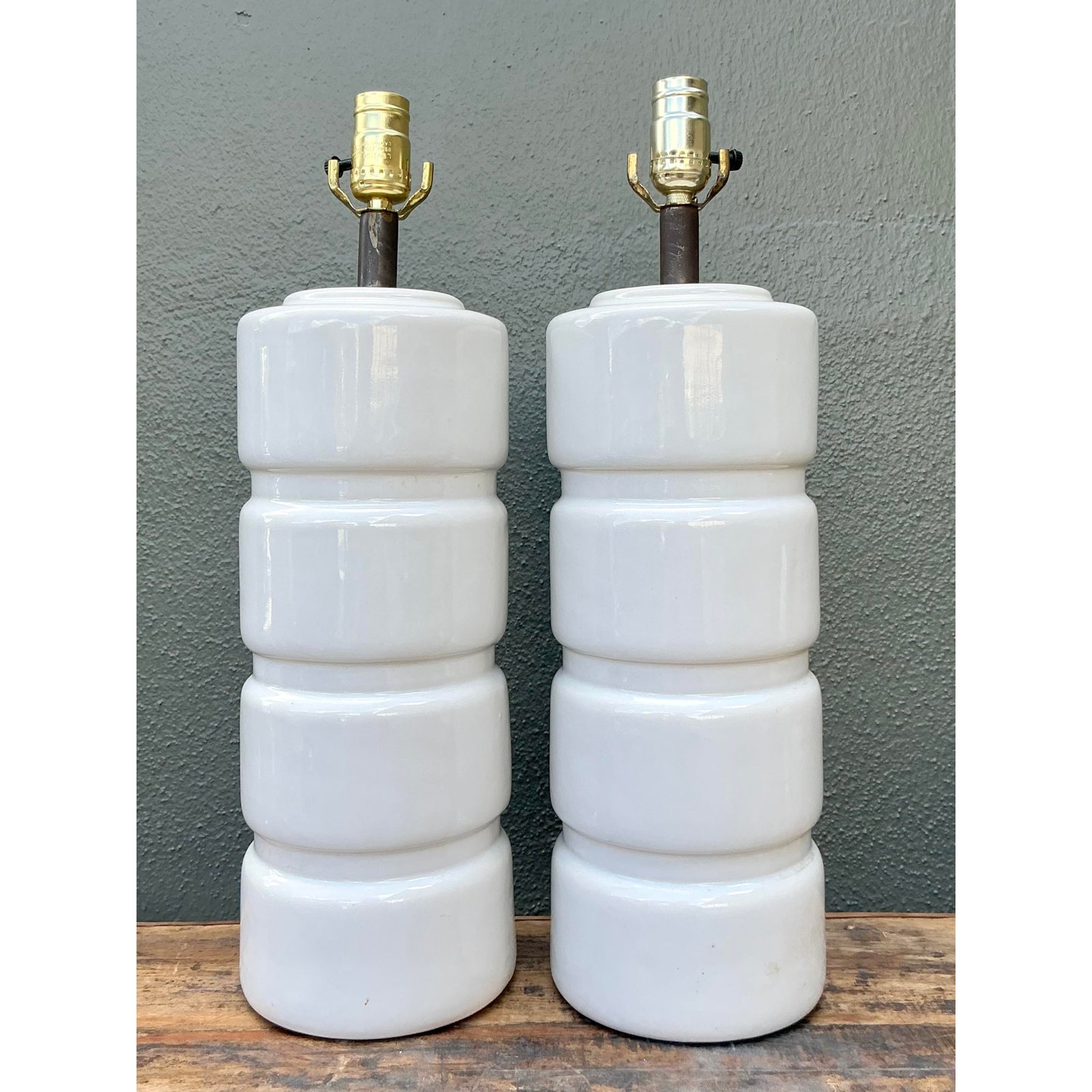 Vintage MCM Glazed Ceramic Lamps - A Pair - Top view