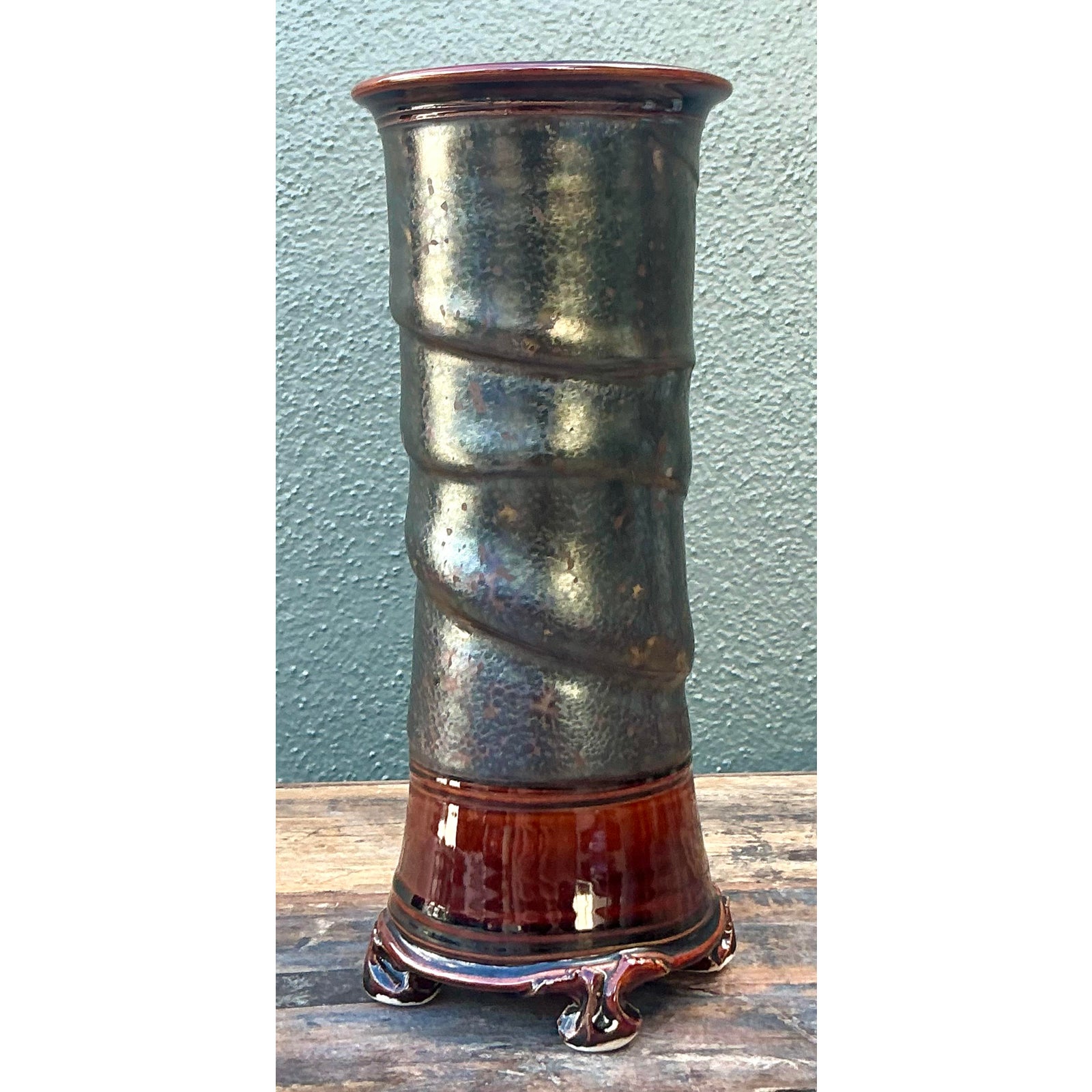 Vintage Boho Original Studio Pottery Vase - Top view
