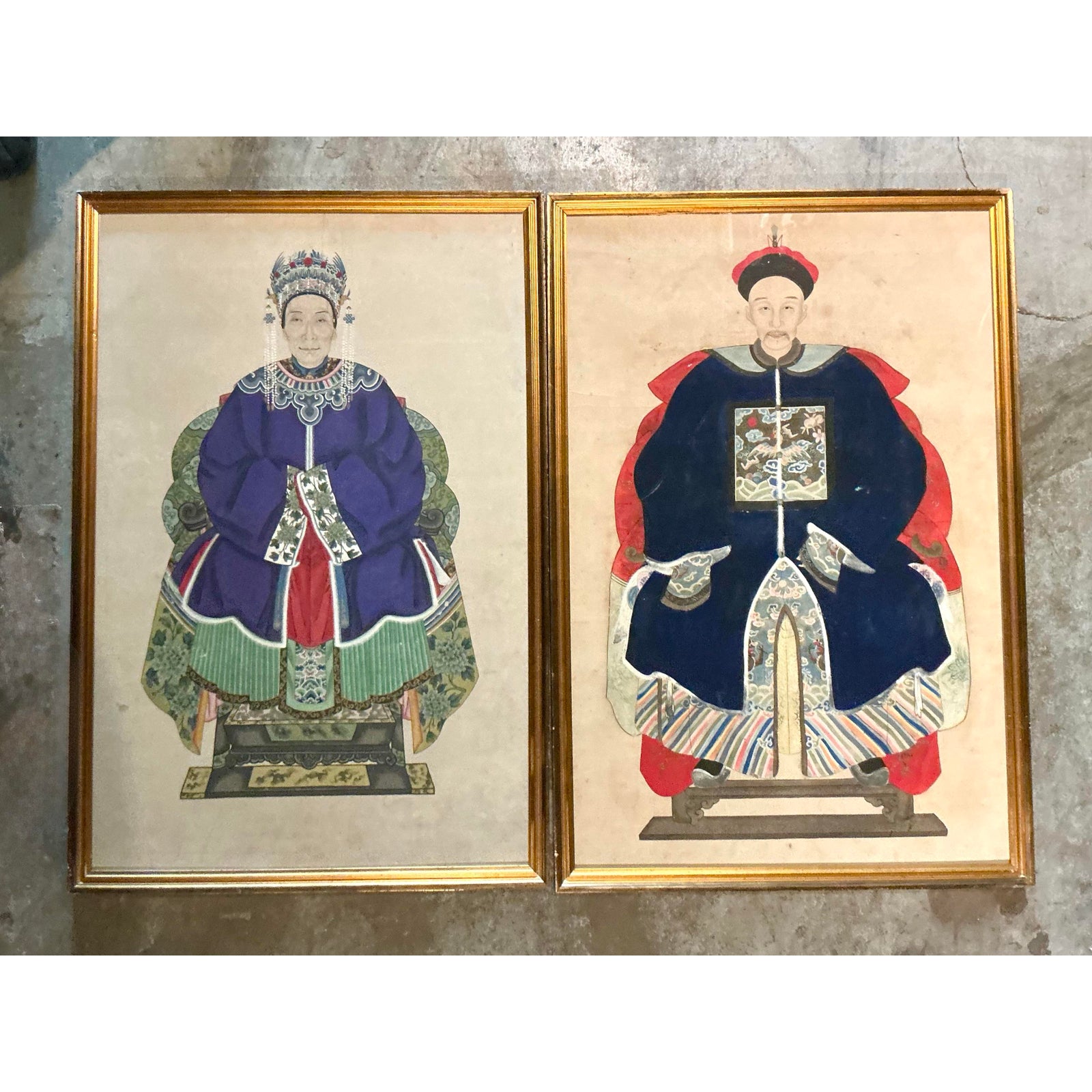 Vintage Boho 19th Century Ancestor Portraits - Set of 2 - Back view