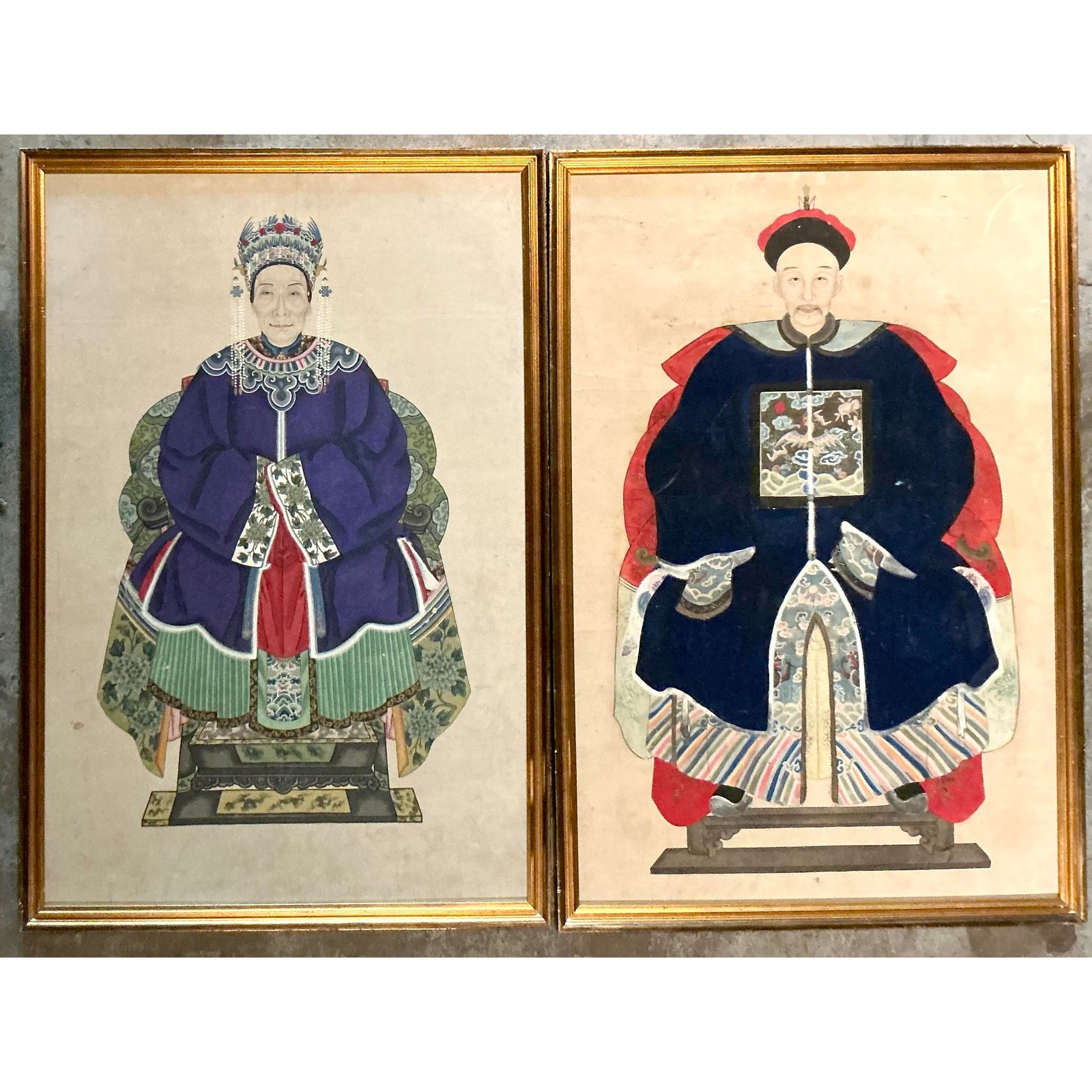 Vintage Boho 19th Century Ancestor Portraits - Set of 2