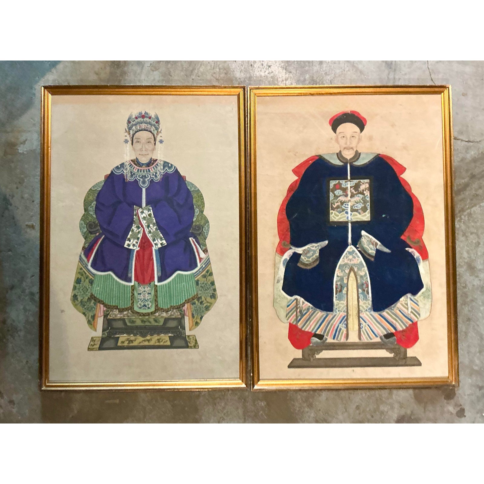Vintage Boho 19th Century Ancestor Portraits - Set of 2 - Detail view