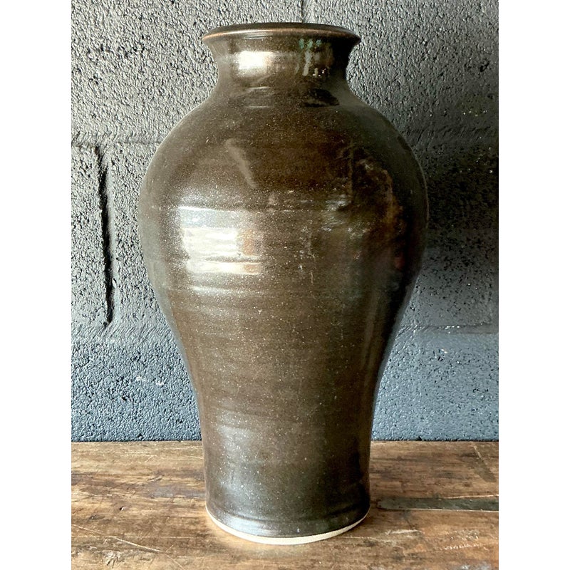 Vintage Boho Studio Pottery Vase - Top view
