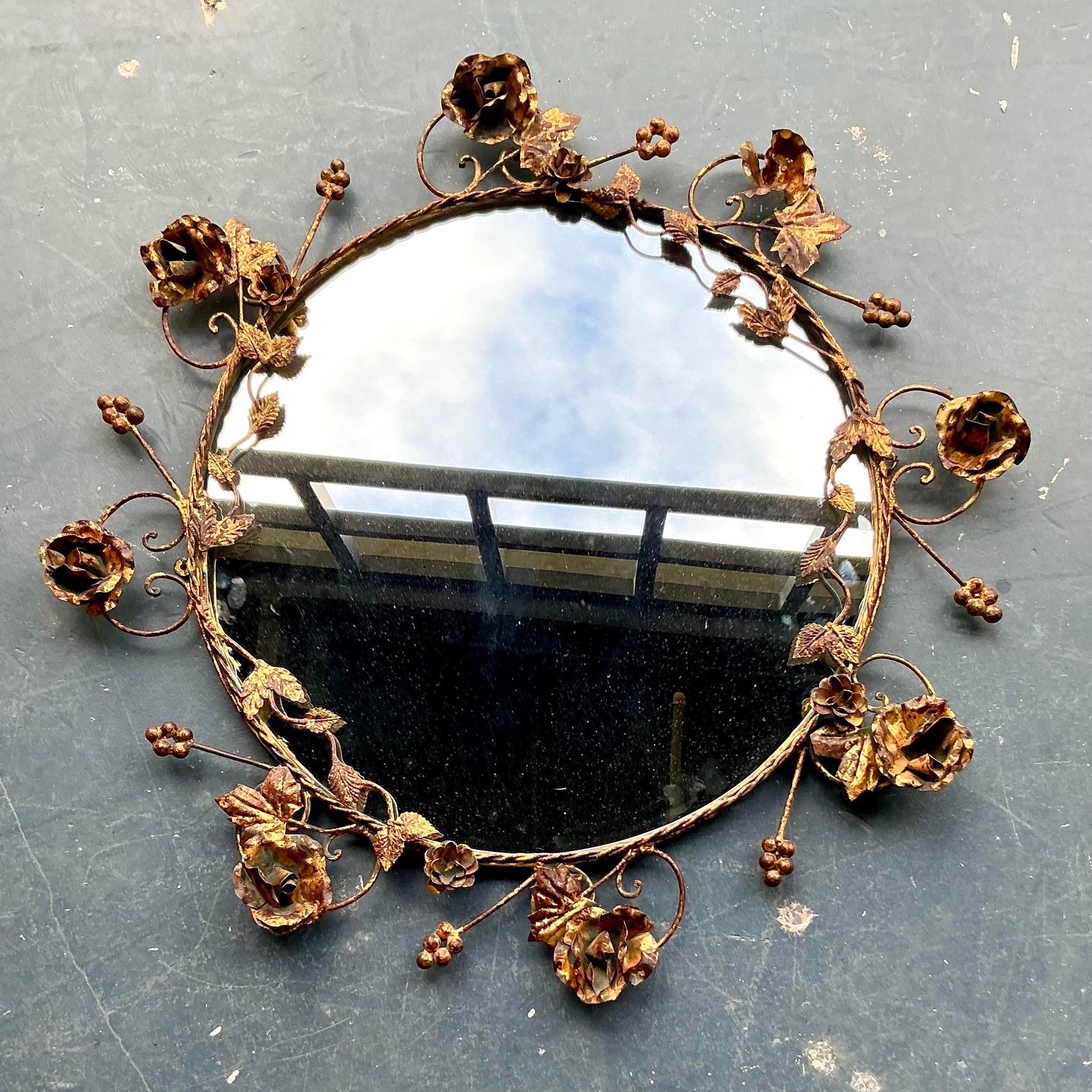 Vintage Regency Gilt Tipped Rose Vine Mirror - Side view