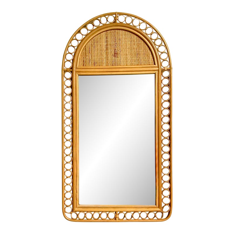 Vintage Boho Arched Rattan Rings Mirror