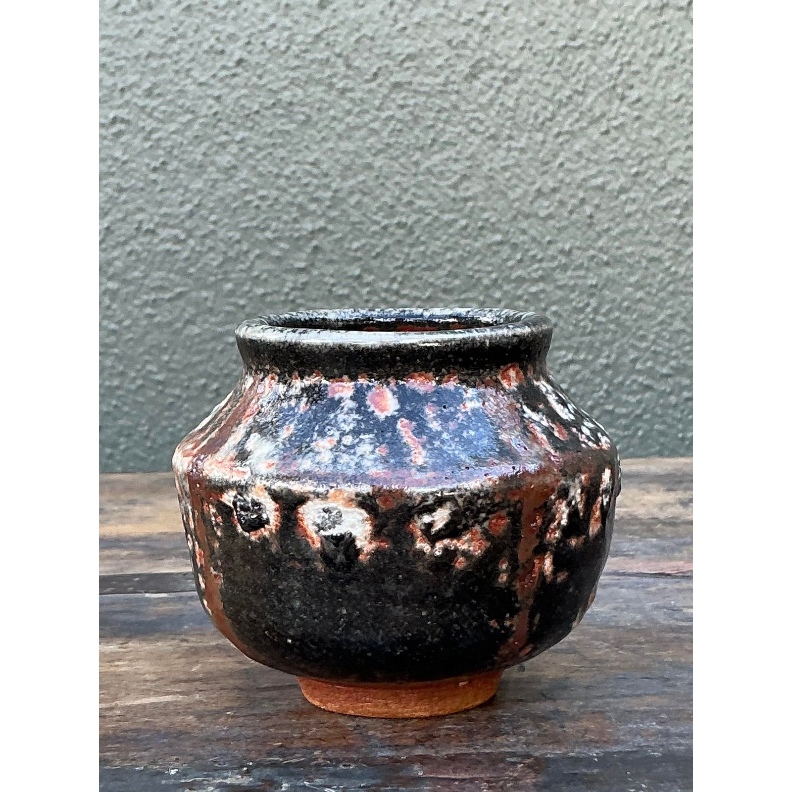 Vintage Boho Original Studio Pottery Small Vase - Top view