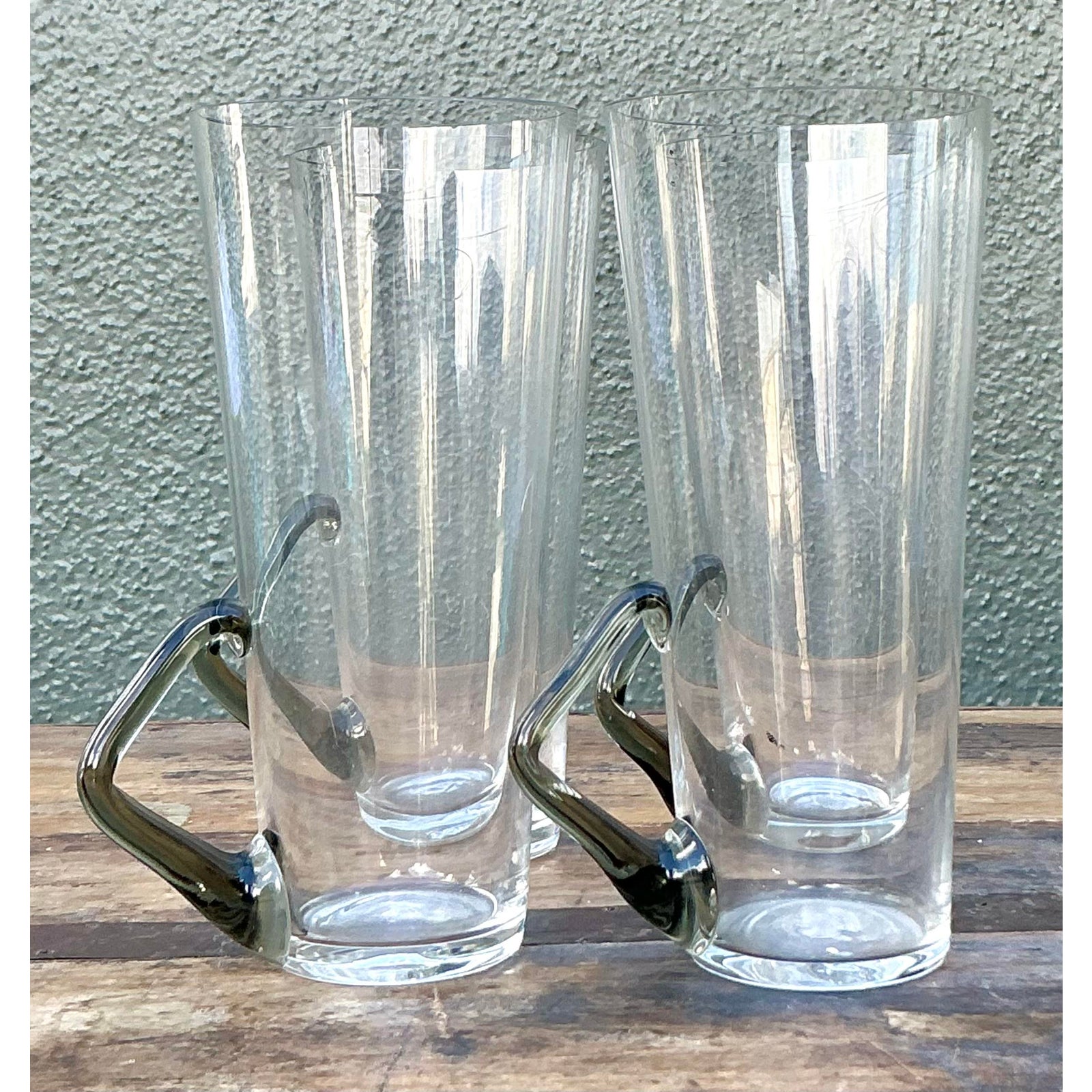 Vintage Boho Art Glass Highballs - Set of Four - Side view