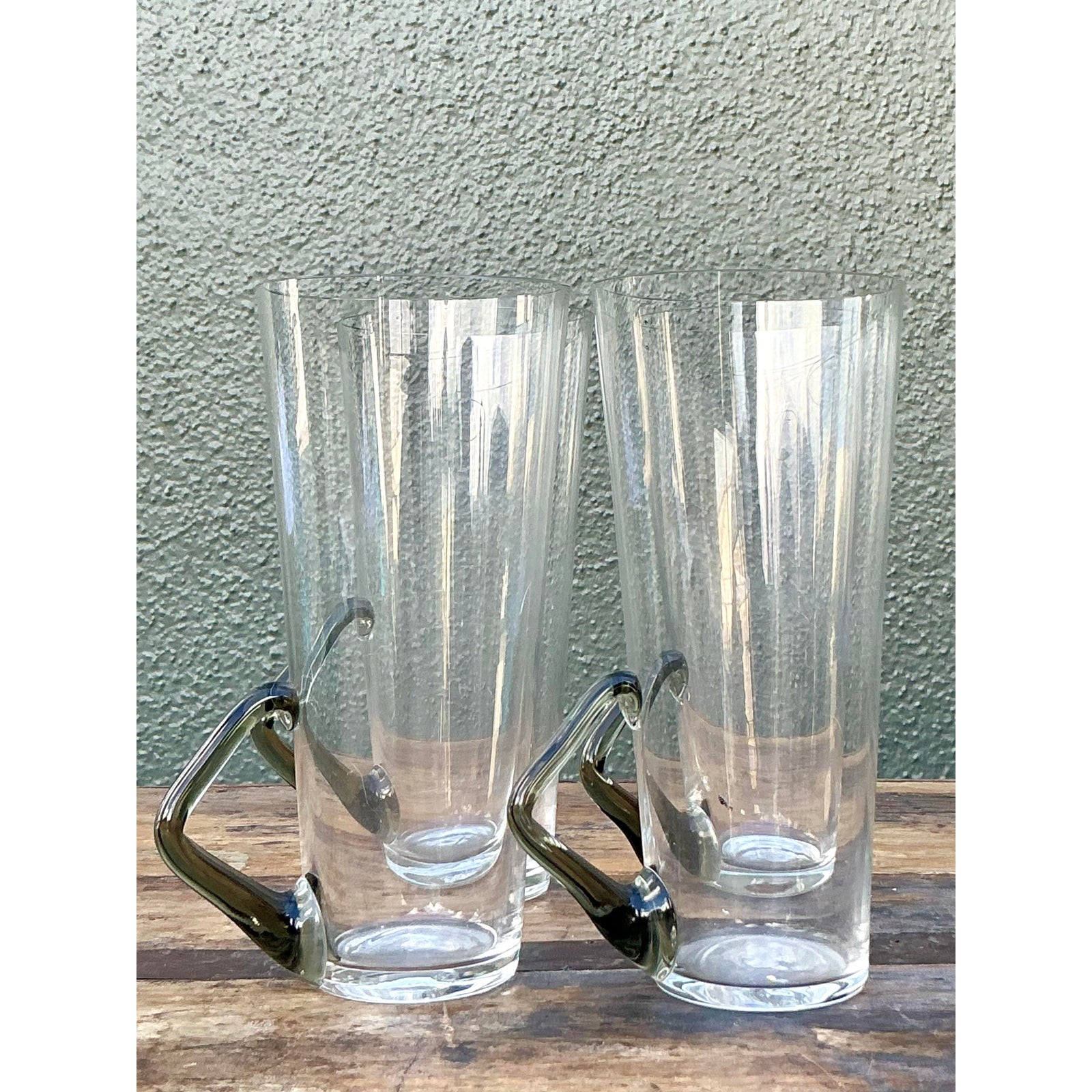 Vintage Boho Art Glass Highballs - Set of Four - Back view