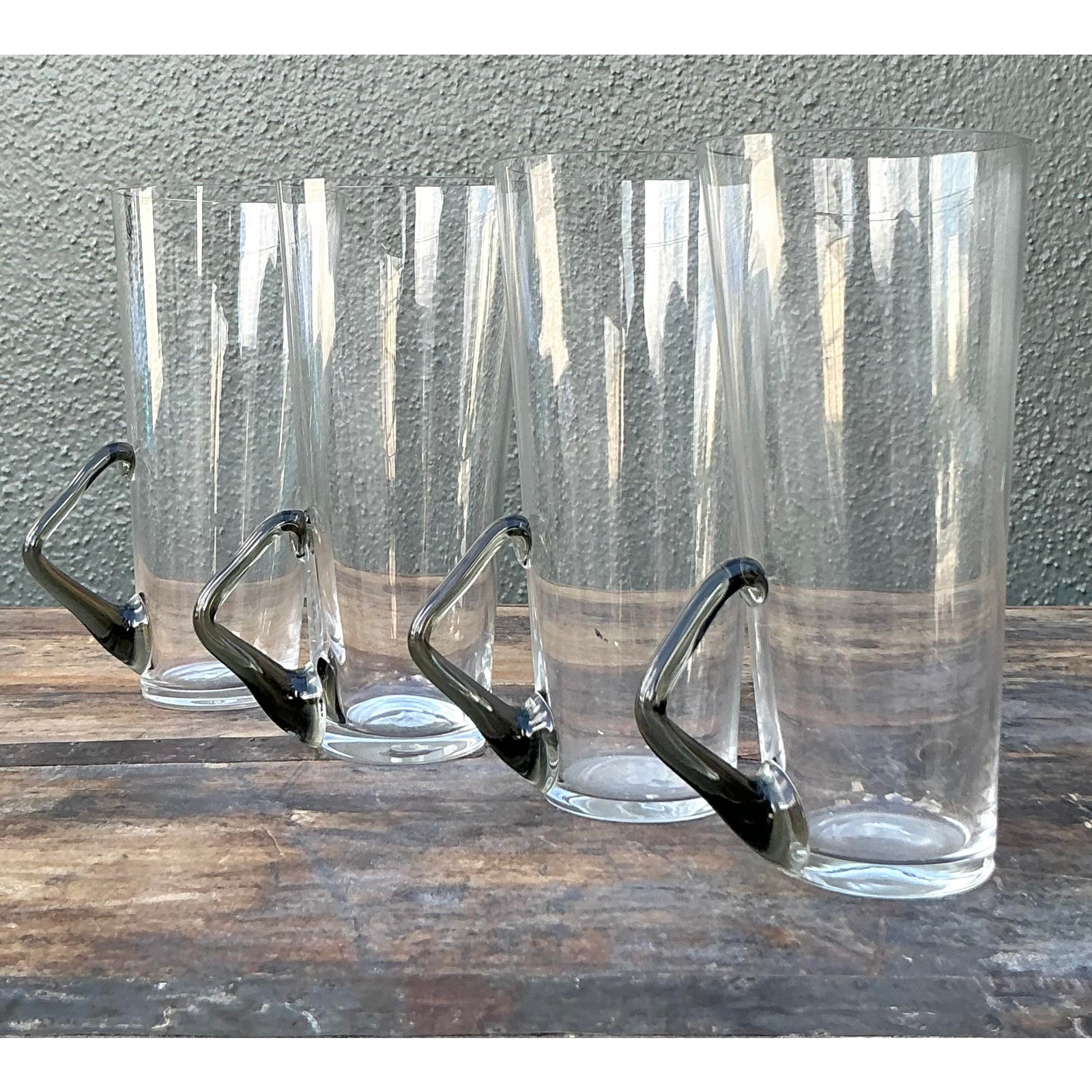 Vintage Boho Art Glass Highballs - Set of Four - Top view