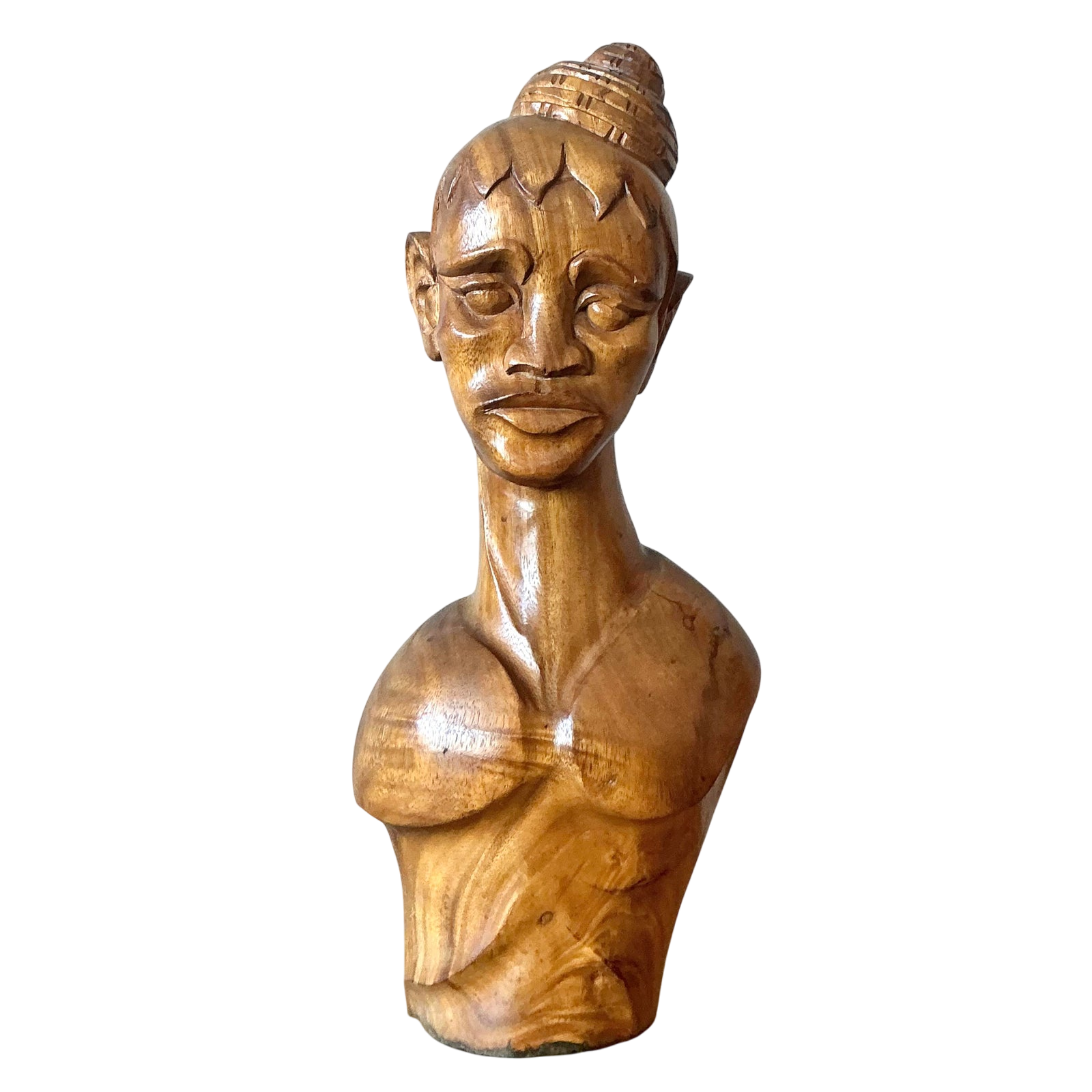 Vintage Boho Carved Wooden Bust of Woman
