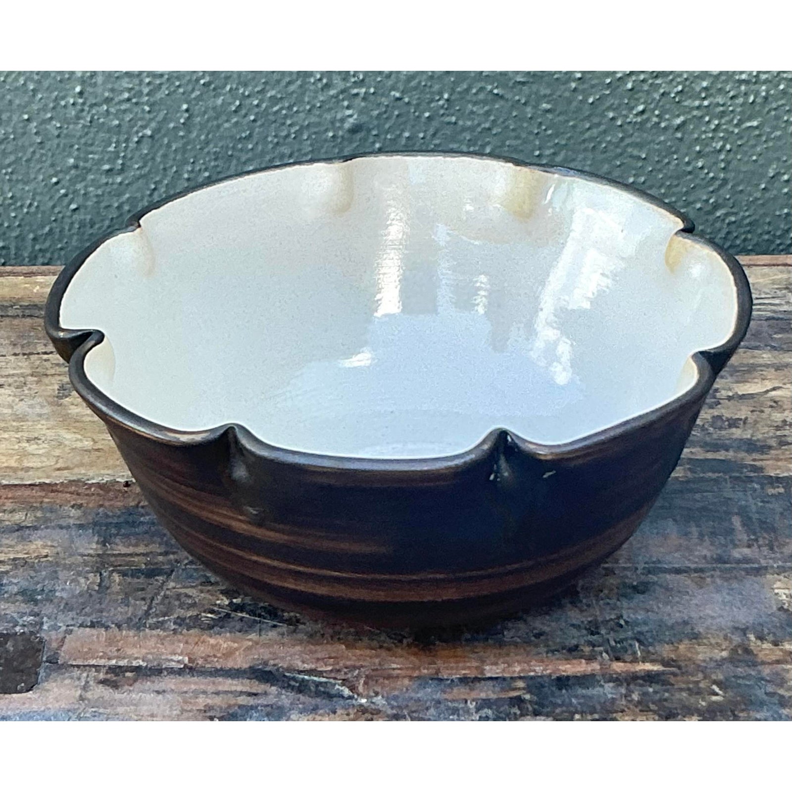 Vintage Boho Original Studio Pottery Nipped Bowl - Side view