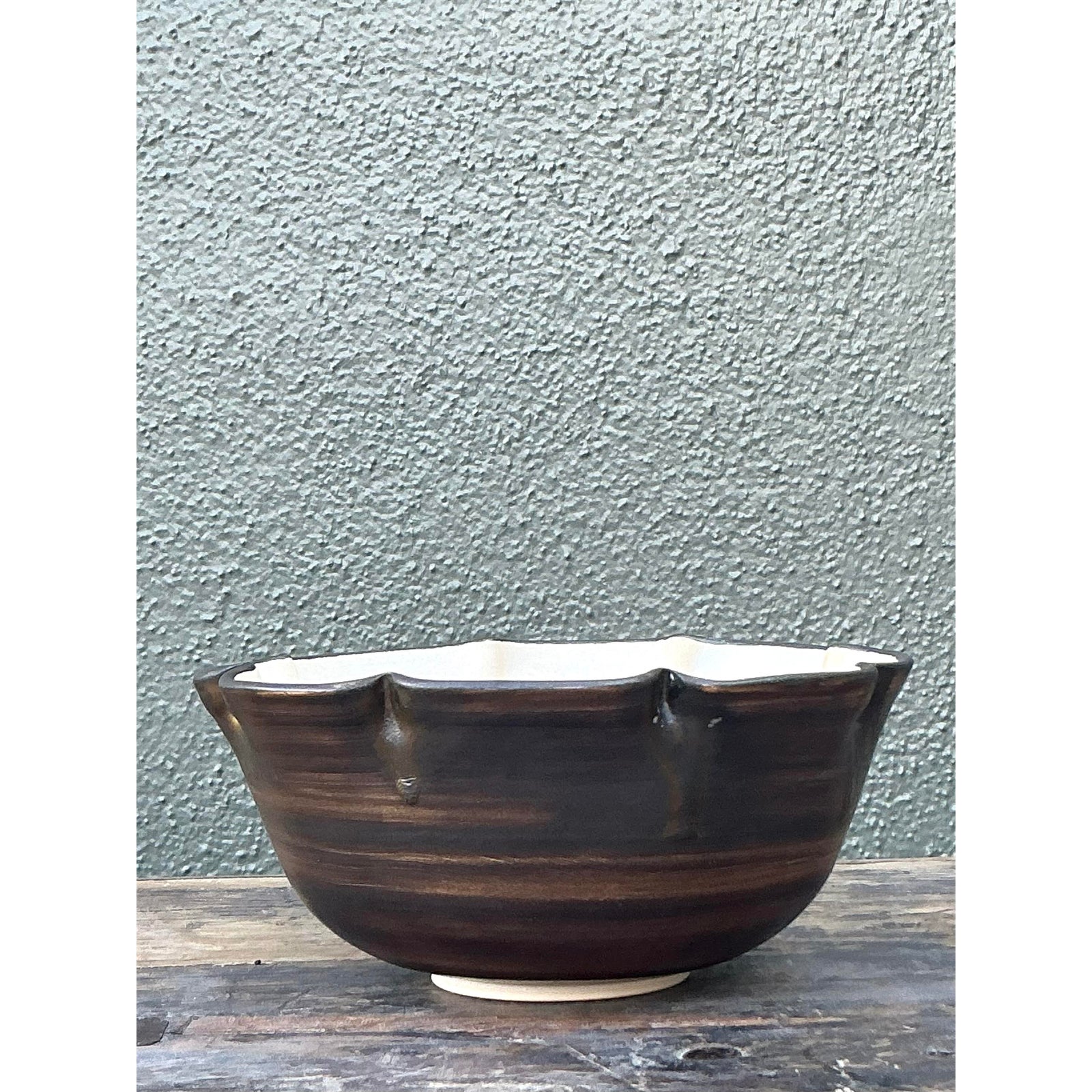 Vintage Boho Original Studio Pottery Nipped Bowl - Back view