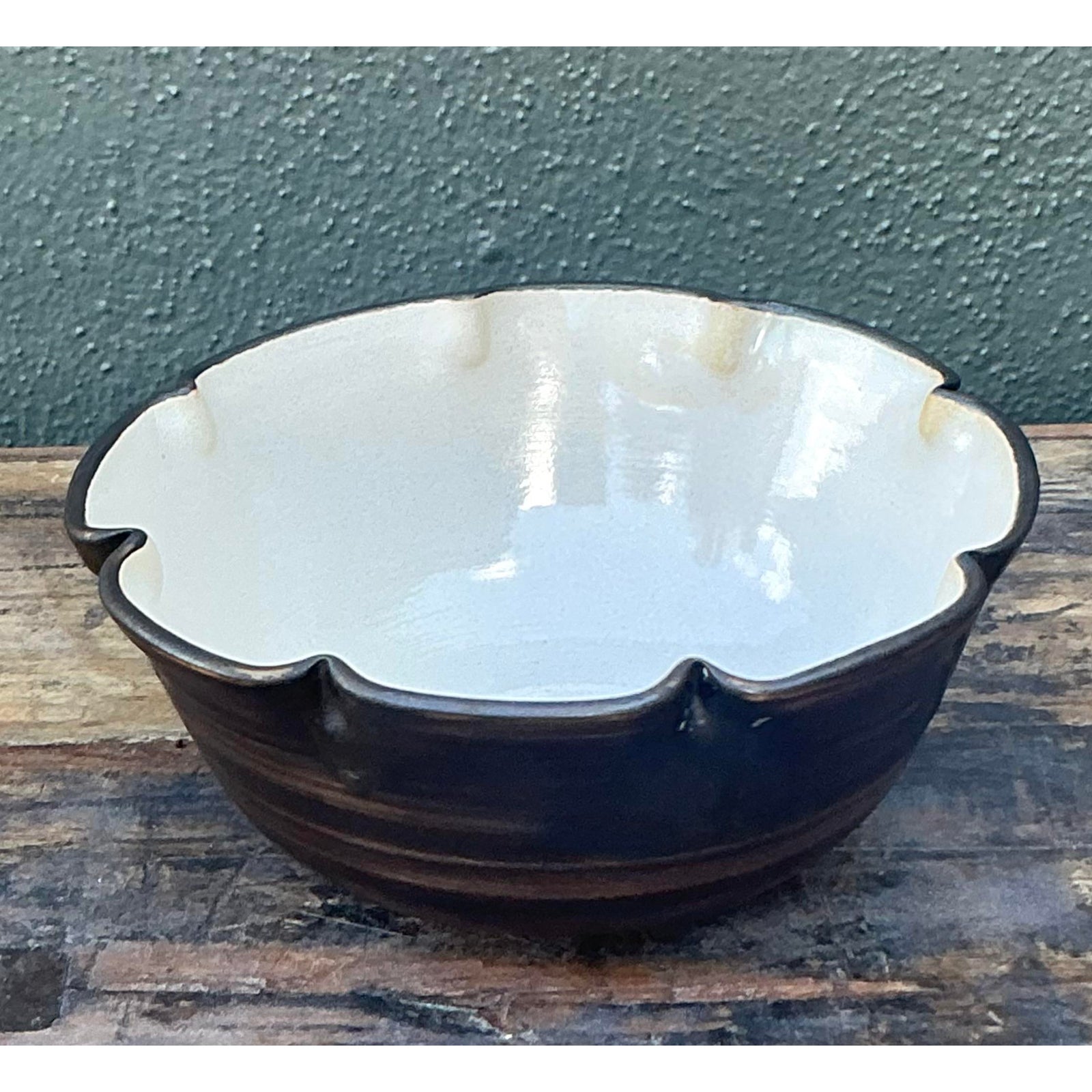 Vintage Boho Original Studio Pottery Nipped Bowl - Top view