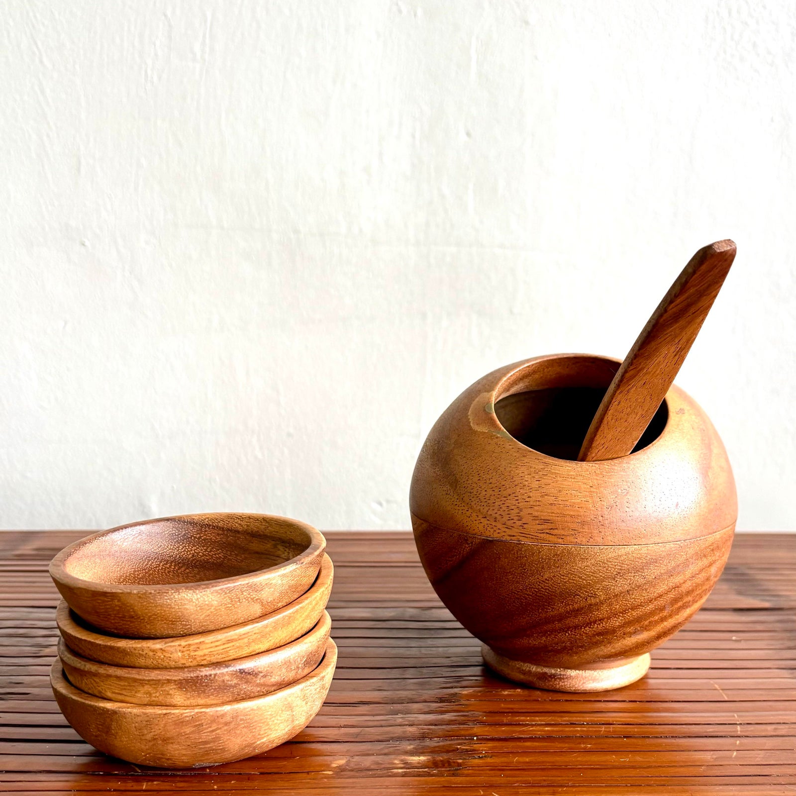 Vintage Boho Chic Wood Serving Set- 6 Pieces - Back view