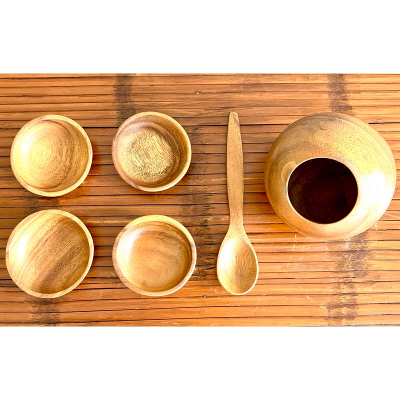 Vintage Boho Chic Wood Serving Set- 6 Pieces - Side view