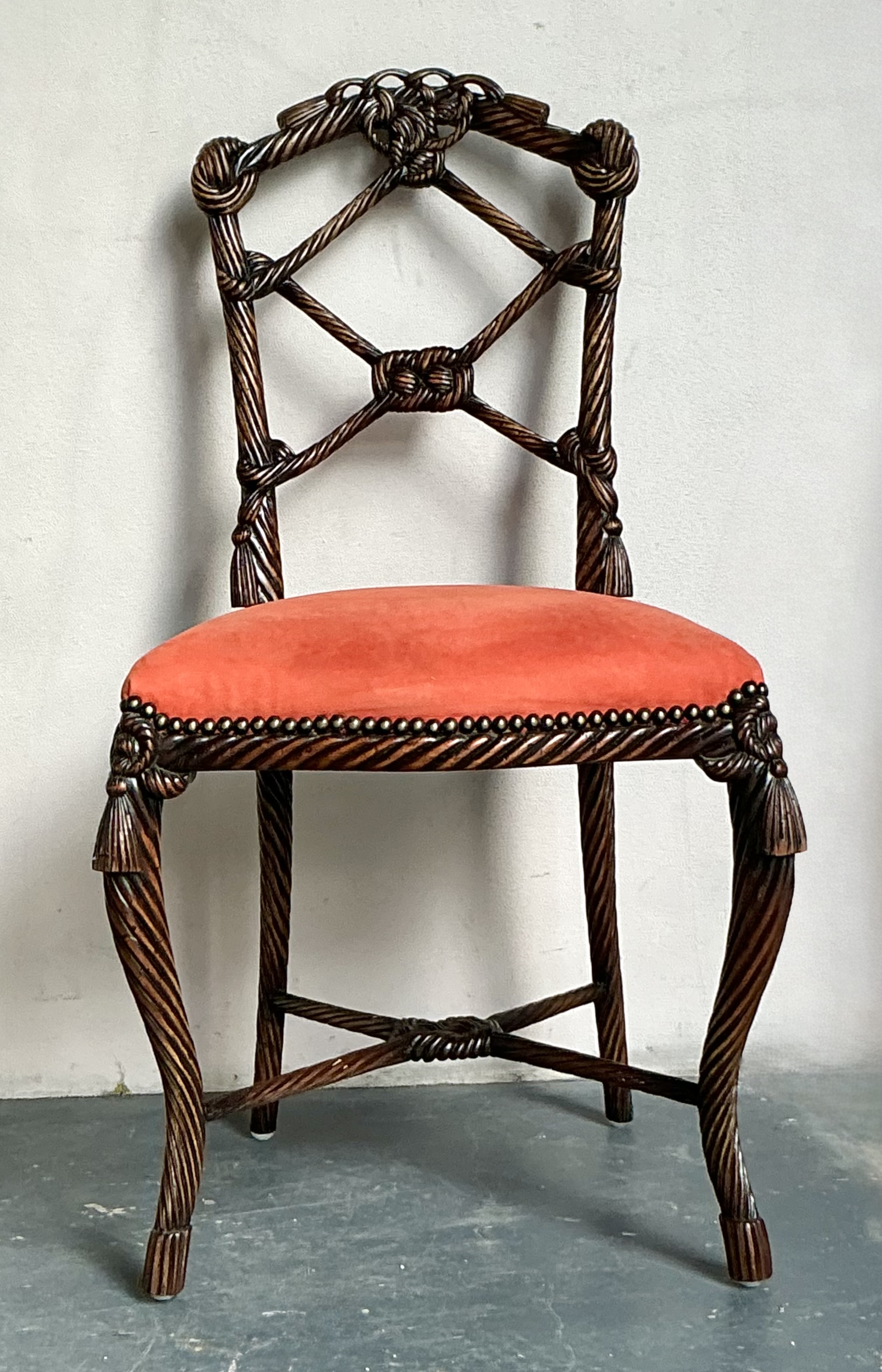 Vintage Regency Rope And Knot Side Chair - Side view