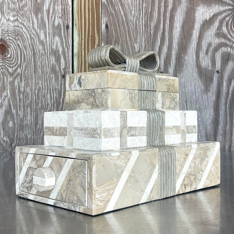 Vintage Boho Tessellated Stone Box - Side view