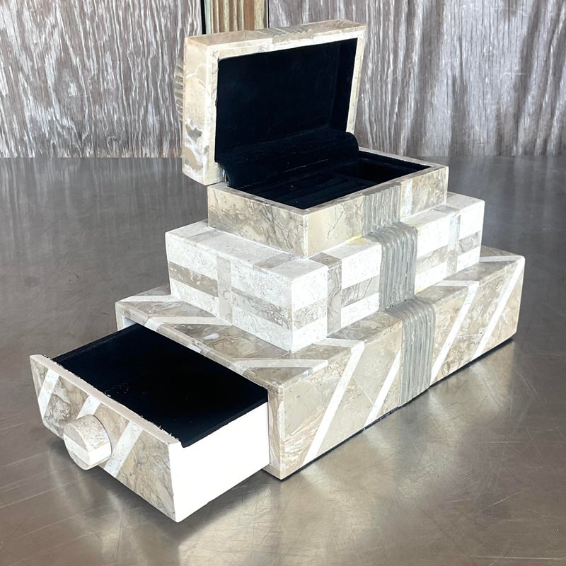 Vintage Boho Tessellated Stone Box - Back view