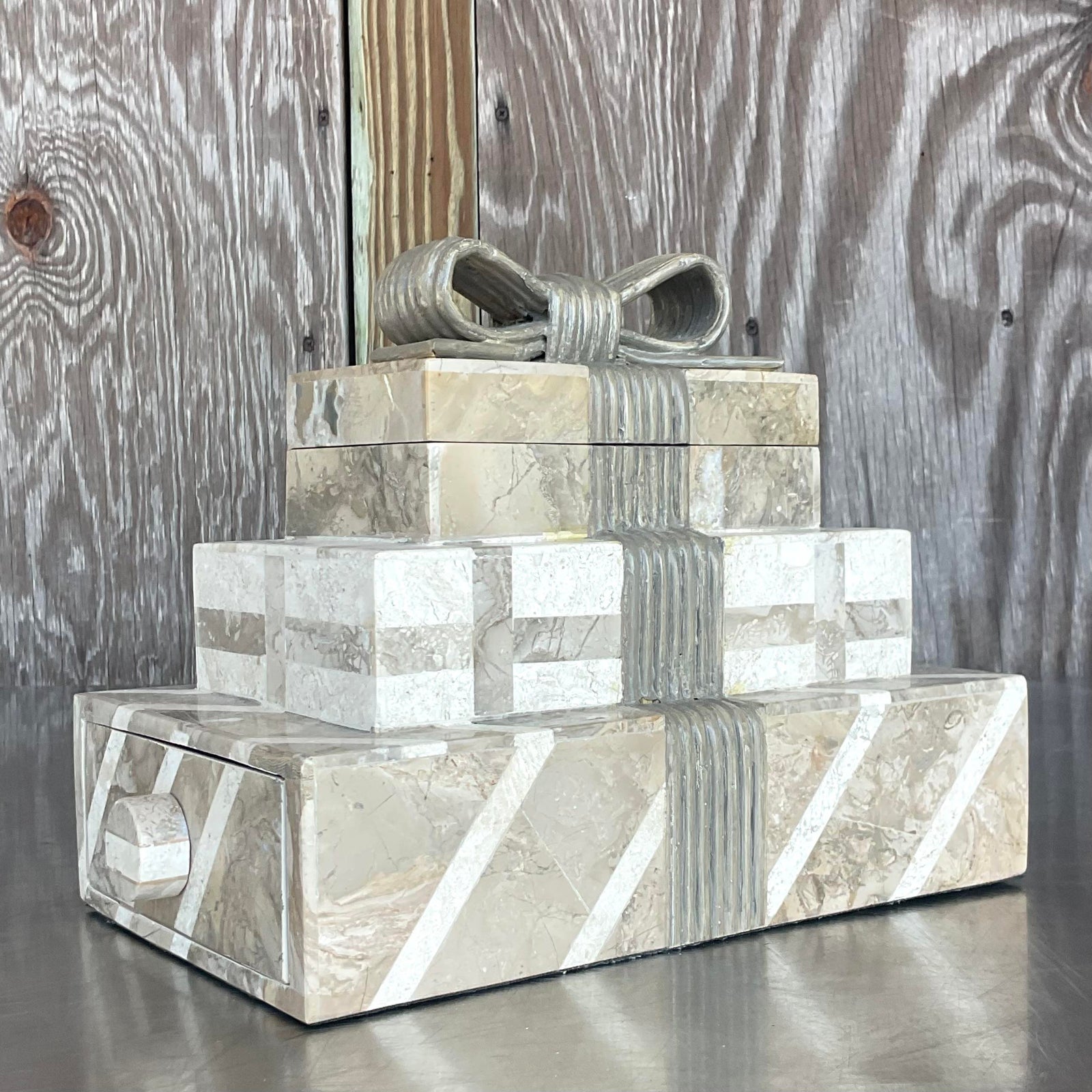 Vintage Boho Tessellated Stone Box - Top view