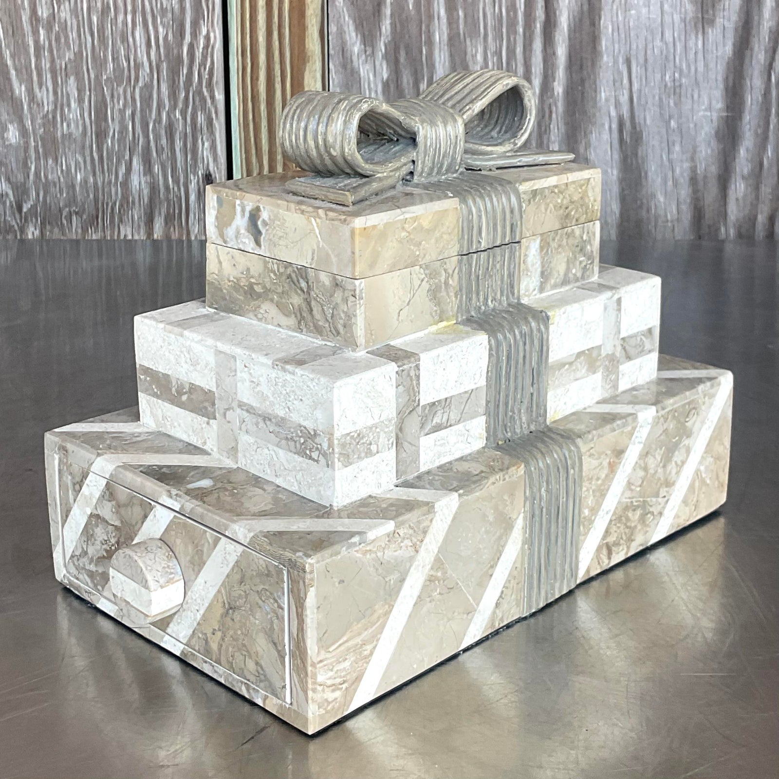 Vintage Boho Tessellated Stone Box - Detail view