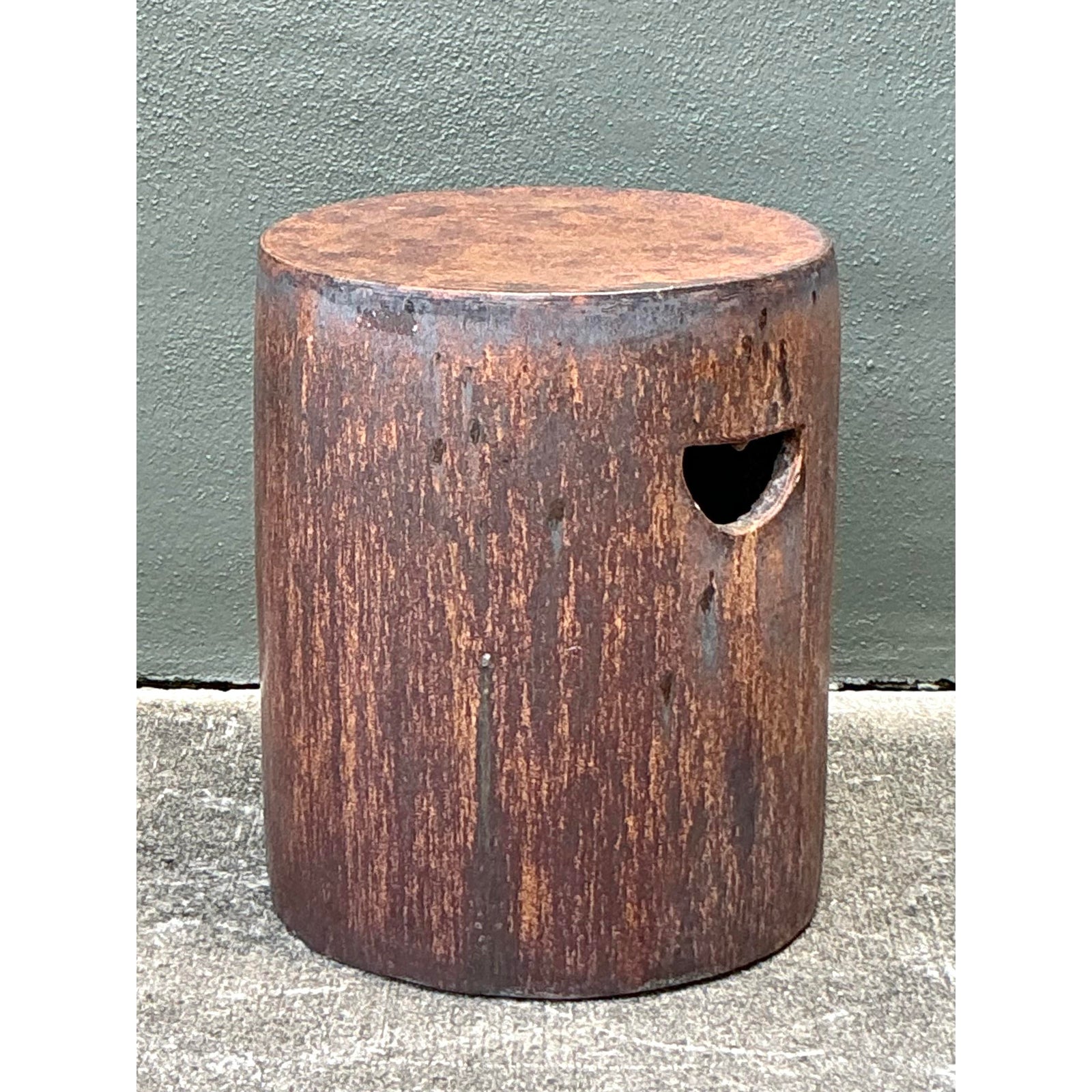 Vintage Boho Matte Glaze Low Stool - Detail view