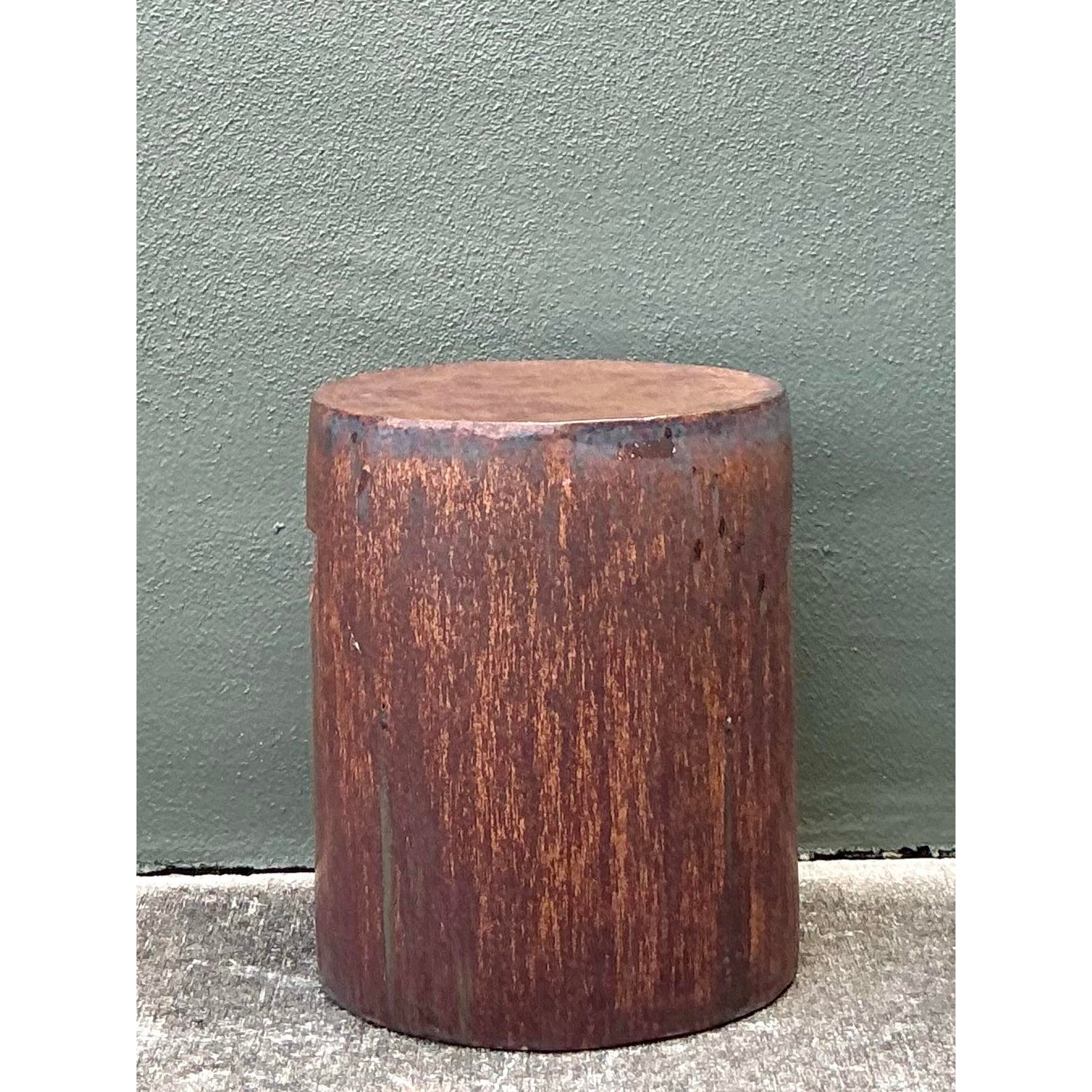 Vintage Boho Matte Glaze Low Stool - Side view