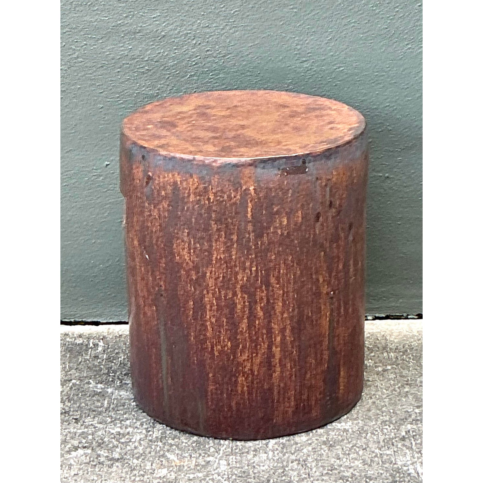 Vintage Boho Matte Glaze Low Stool - Back view