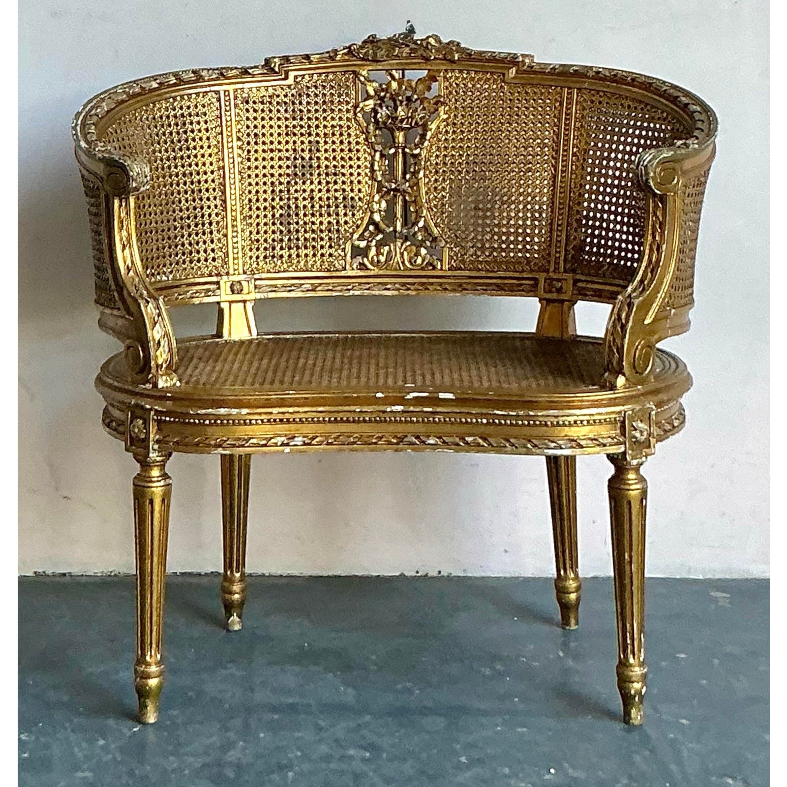 Vintage Regency Gilt Caned Chair - Top view