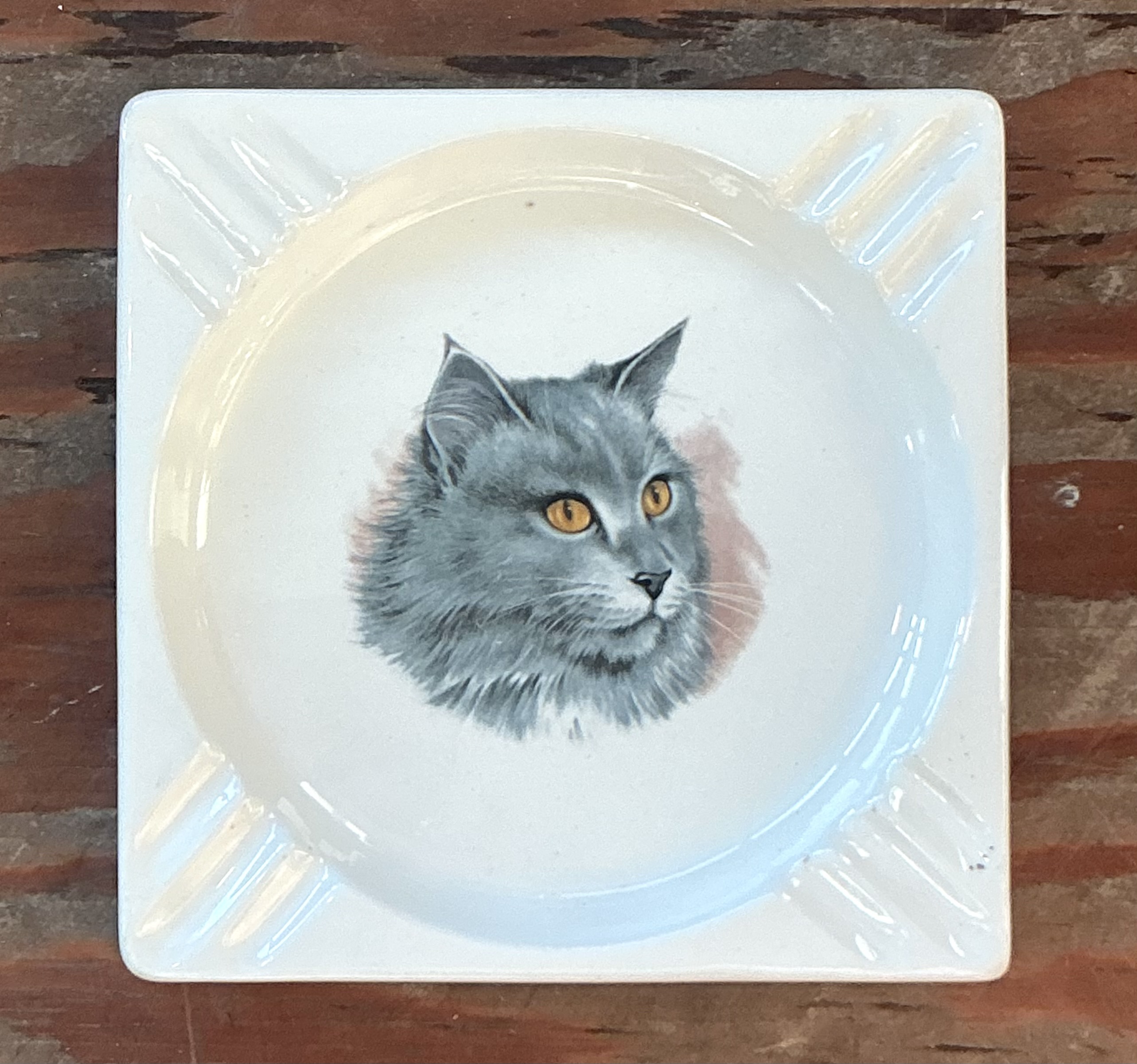 Vintage Boho Glazed Ceramic Cat Ashtray - Top view